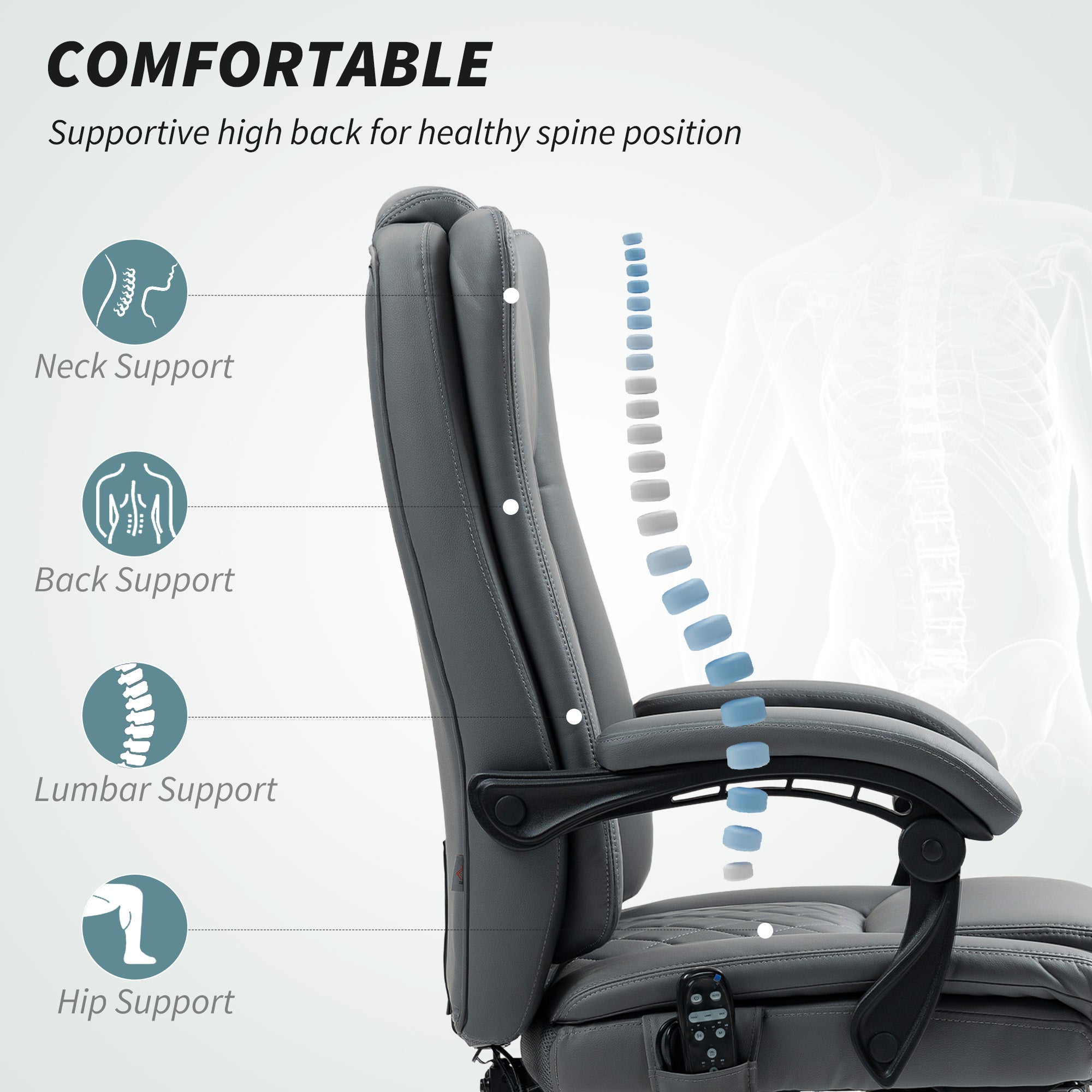 HOMCOM Executive Office Chair with 6-point Massage and Heat - Light Grey