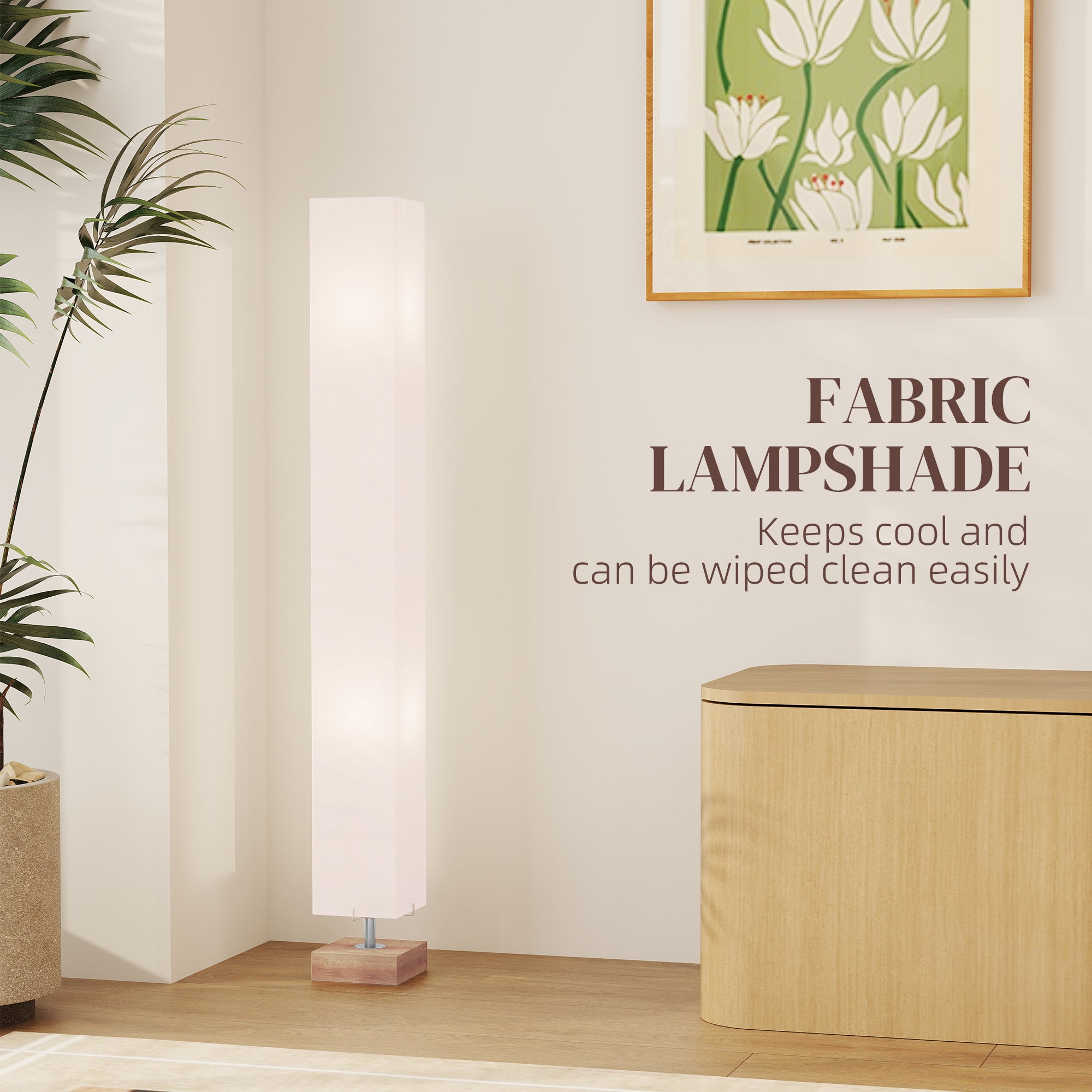 HOMCOM Floor Lamp, 120cm Standing Lamp with Linen Lampshade, Standard Light with Pine Wood Base for Living Room, Bedroom (Bulbs Not Included)