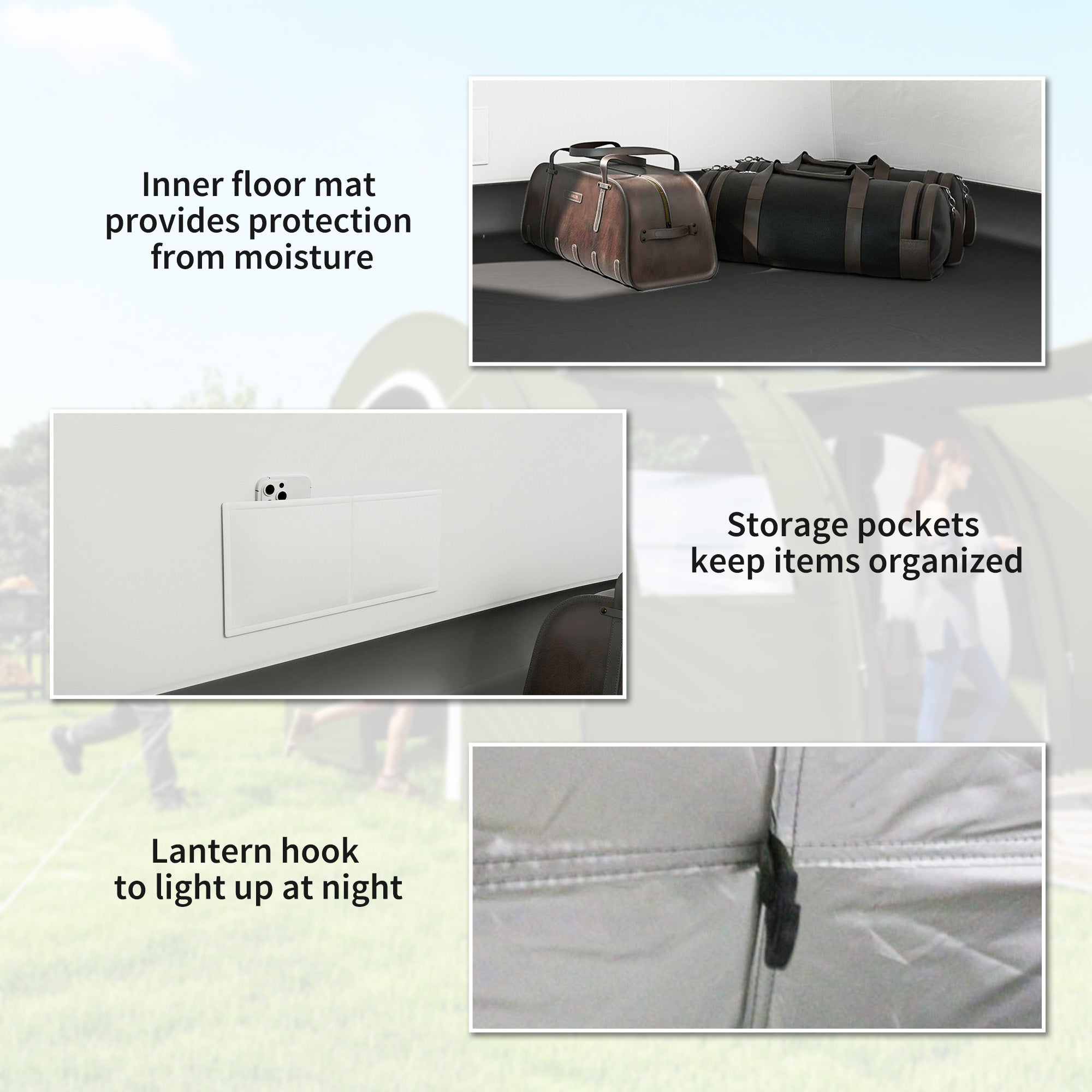 Outsunny 5-6 Man Camping Tent with 2 Room, Floor and Carry Bag - Green