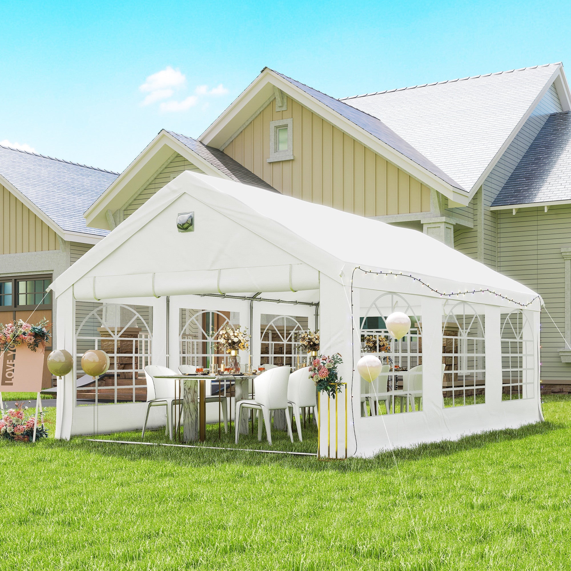 Outsunny 6 x 4 m Party Tent, Heavy Duty Gazebo Canopy with Windows, Outdoor Party Wedding Tent with 4 Removable Sidewalls