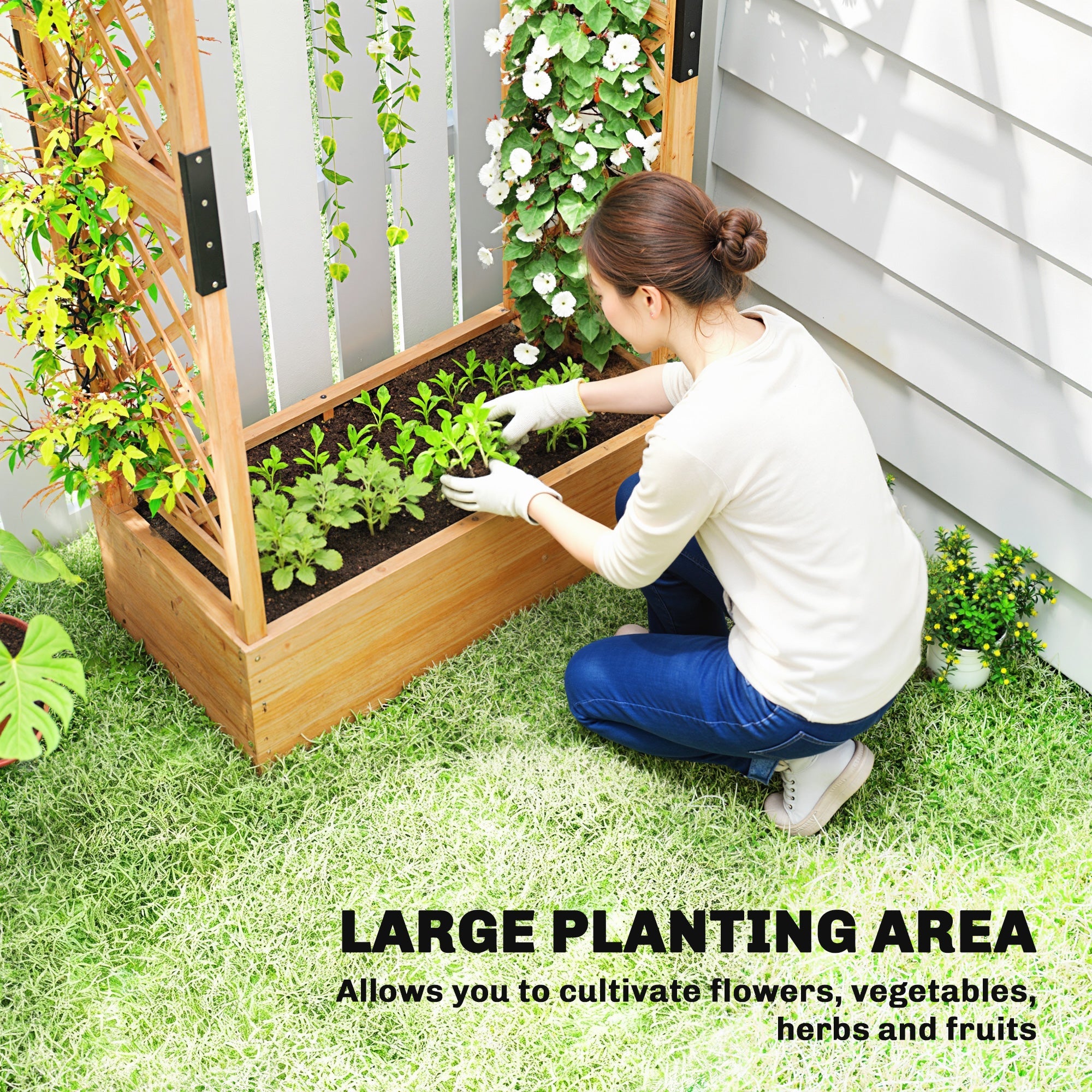 Outsunny Fir Wood 110 x 44 cm Planter and Trellis Garden Bed