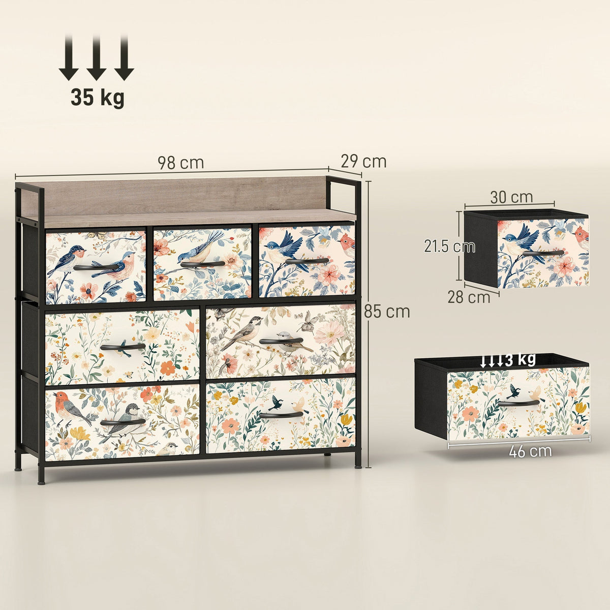 HOMCOM 7-Drawer Chest of Drawers - White