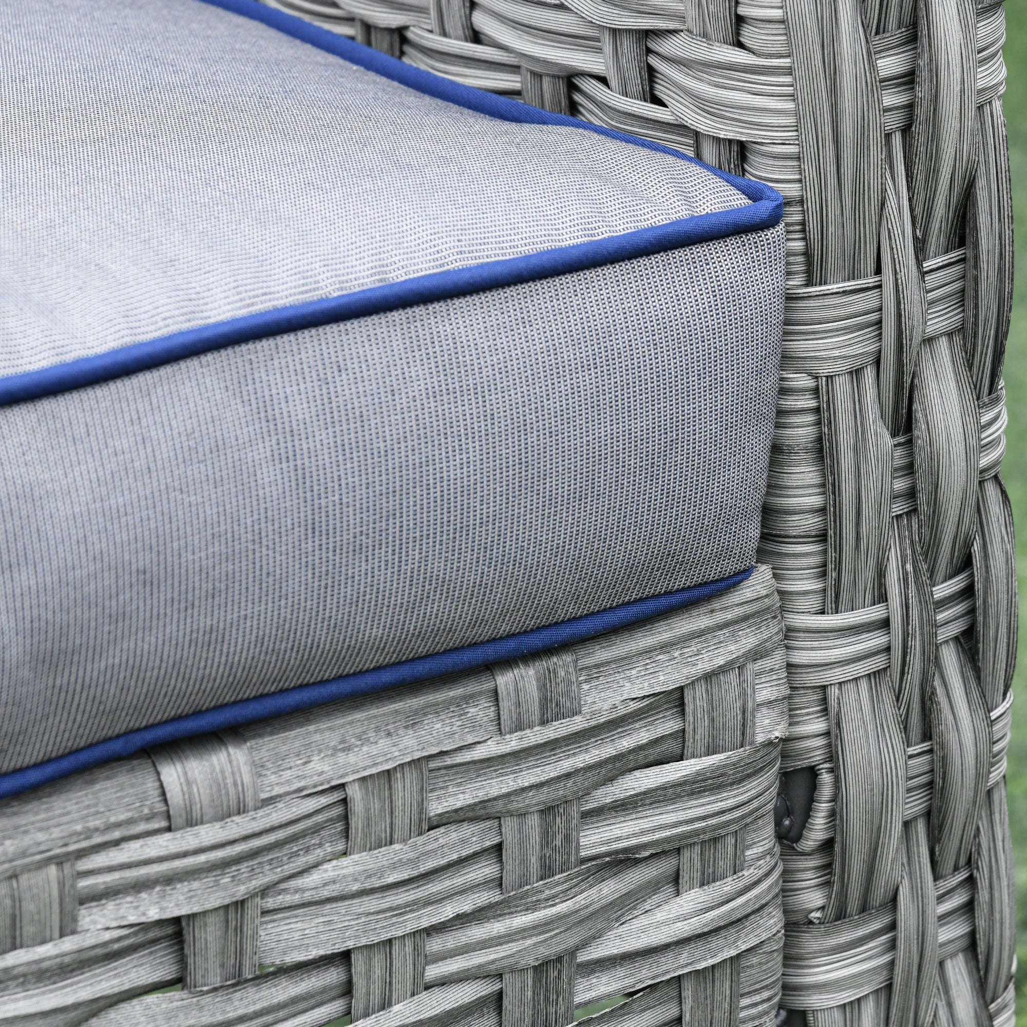 Outsunny 6 Pieces Rattan Garden Furniture Set, 6 Seater Garden Sofa Set with Glass Top Dining Table, Loveseat, 2 Armchairs and Ottomans, Wicker Outdoor Conservatory Furniture for Patio, Grey