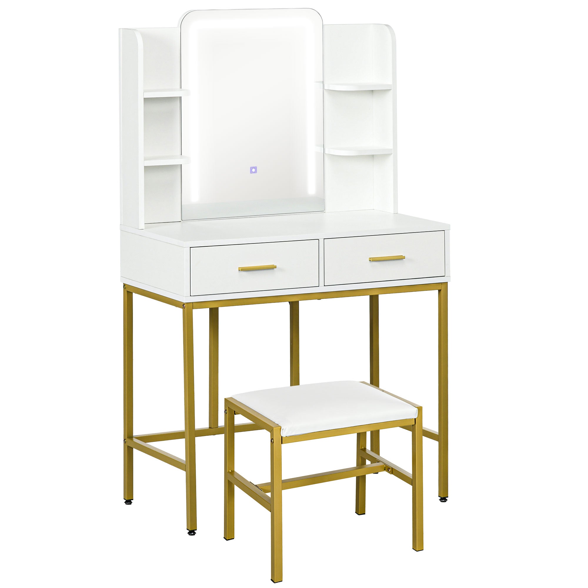 HOMCOM LED Light Dressing Table, with Stool - White