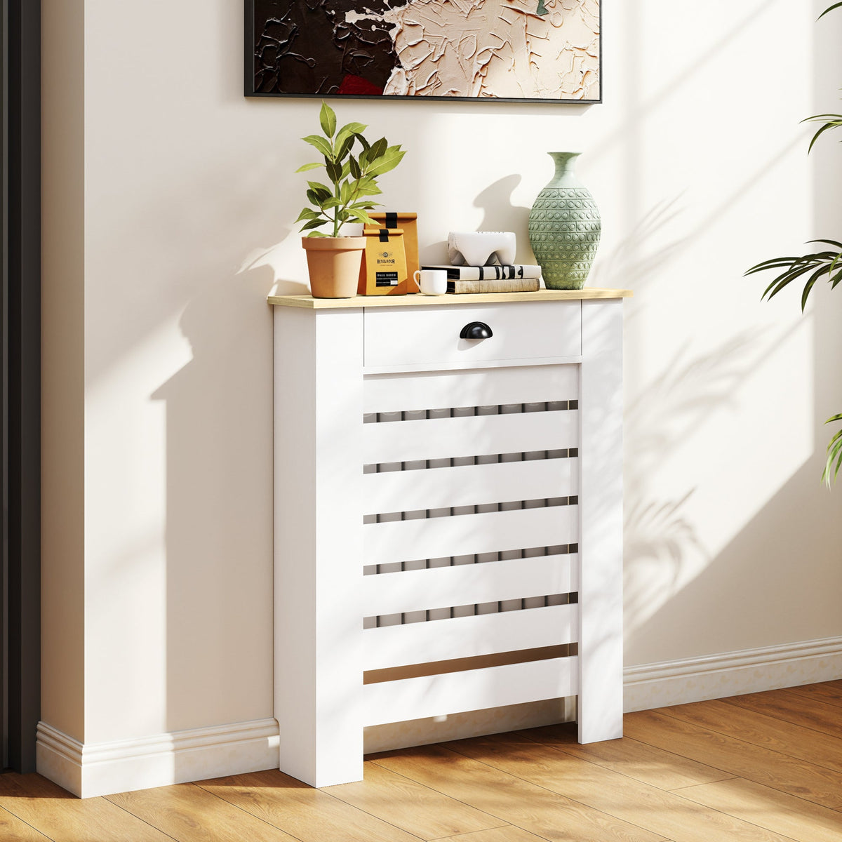 HOMCOM 95.5H x 78Wcm Radiator Cover, with Drawer - White