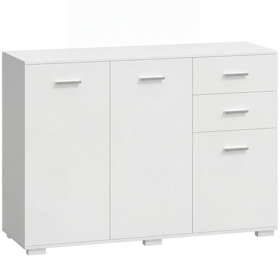 HOMCOM Sideboard, Modern Storage Cabinet with 2 Drawers, 3 Doors and Adjustable Shelves, White