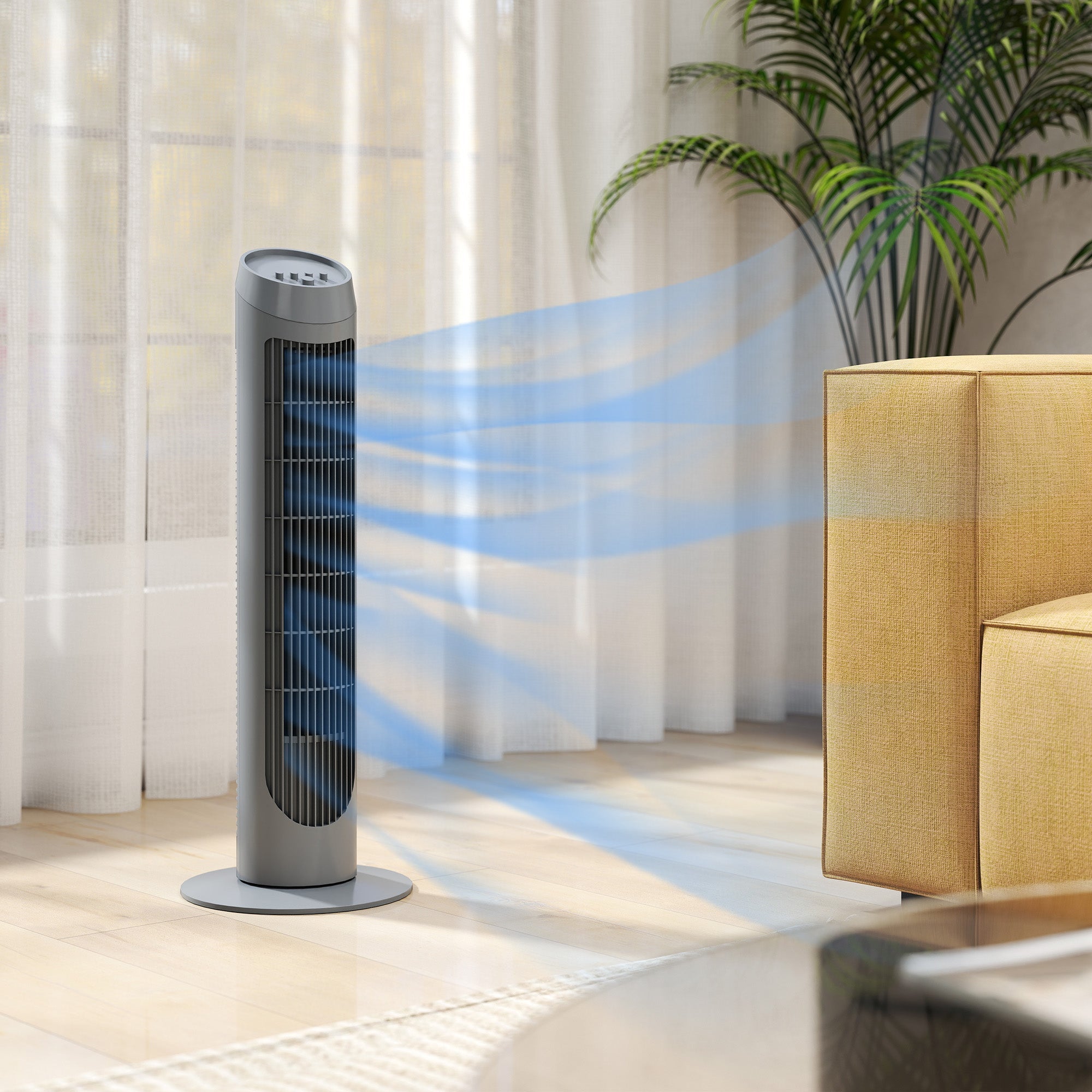 HOMCOM Tower Fan for Bedroom Cooling, 75cm Electric 70Â° Oscillating with 3 Speed Settings, Standing Floor Fan, Grey