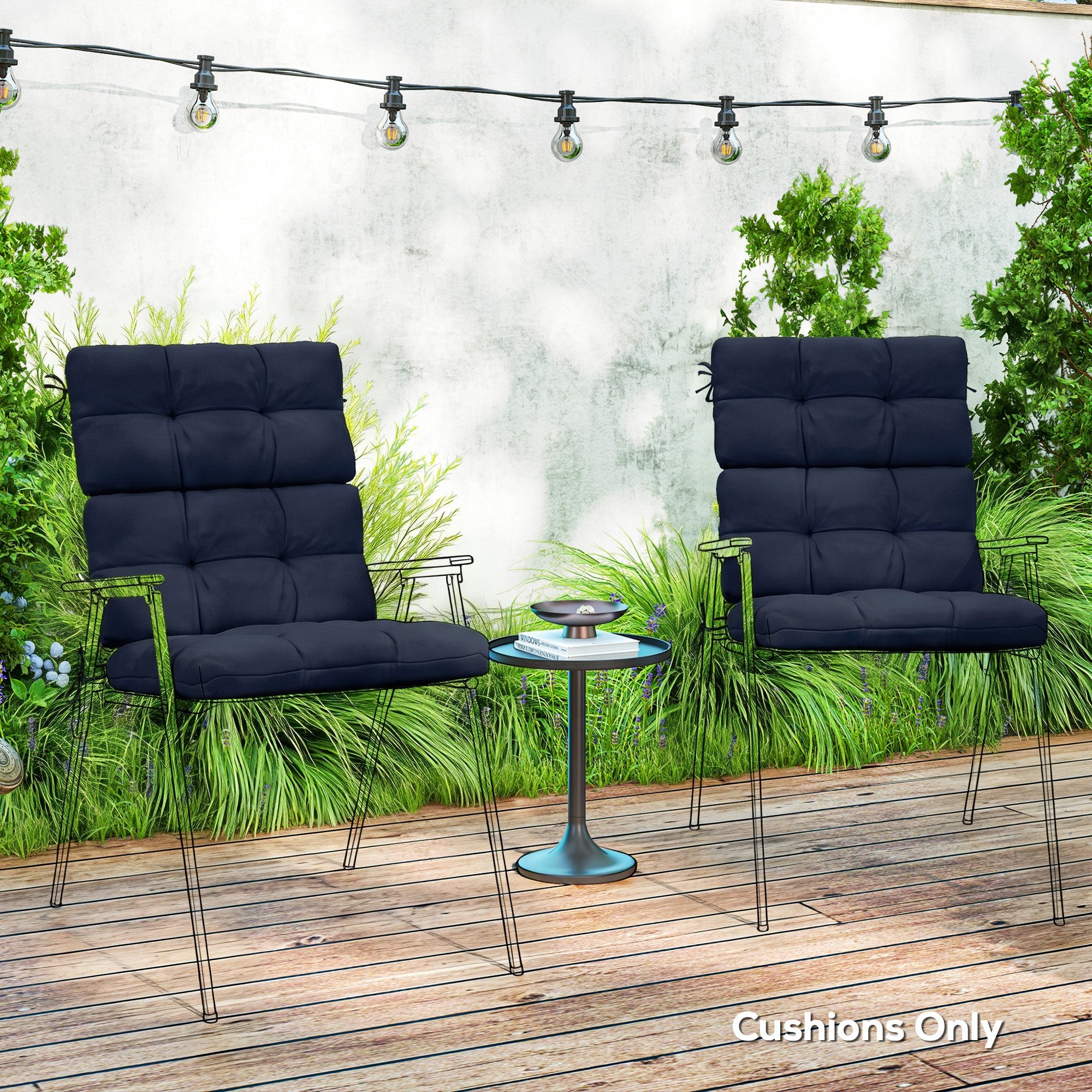 Outsunny 2-Piece Seat Cushion Replacement with Backrest, Garden Patio Chair Cushions Set with Ties, Dark Blue