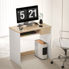 HOMCOM 80cm Compact Computer Desk with Keyboard Tray, Home Office Desk with Drawer for Bedroom Study, Oak