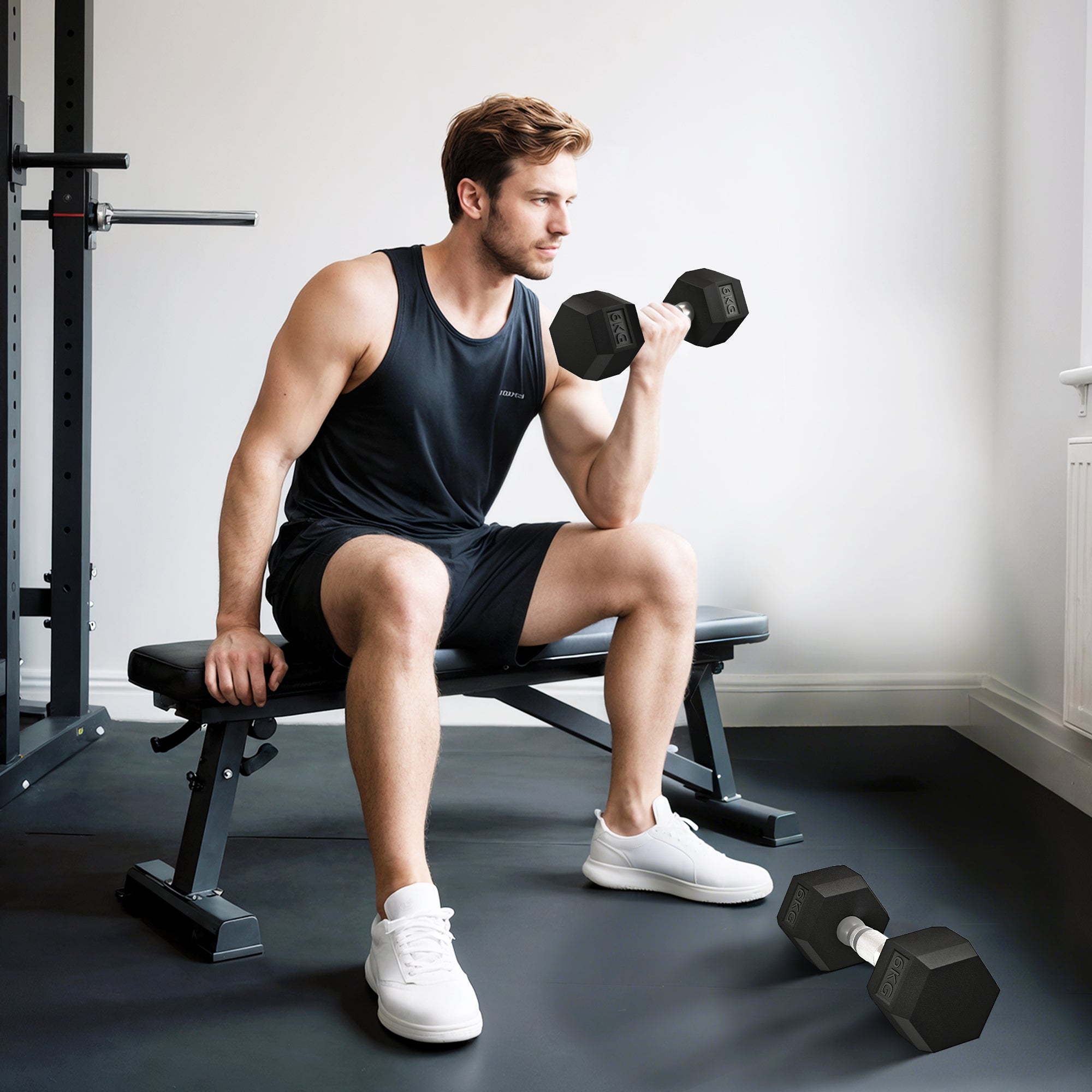 HOMCOM 2x6kg Hex Dumbbells Set Rubber Dumbbells Weight Lifting Equipment Fitness Home Gym