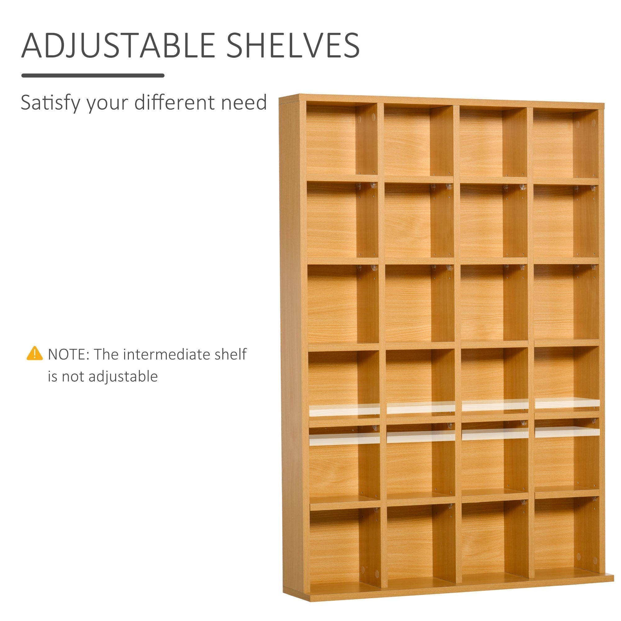 HOMCOM CD Storage Unit with Adjustable Shelves, 89 x 130.5 cm, Beech Wood Finish