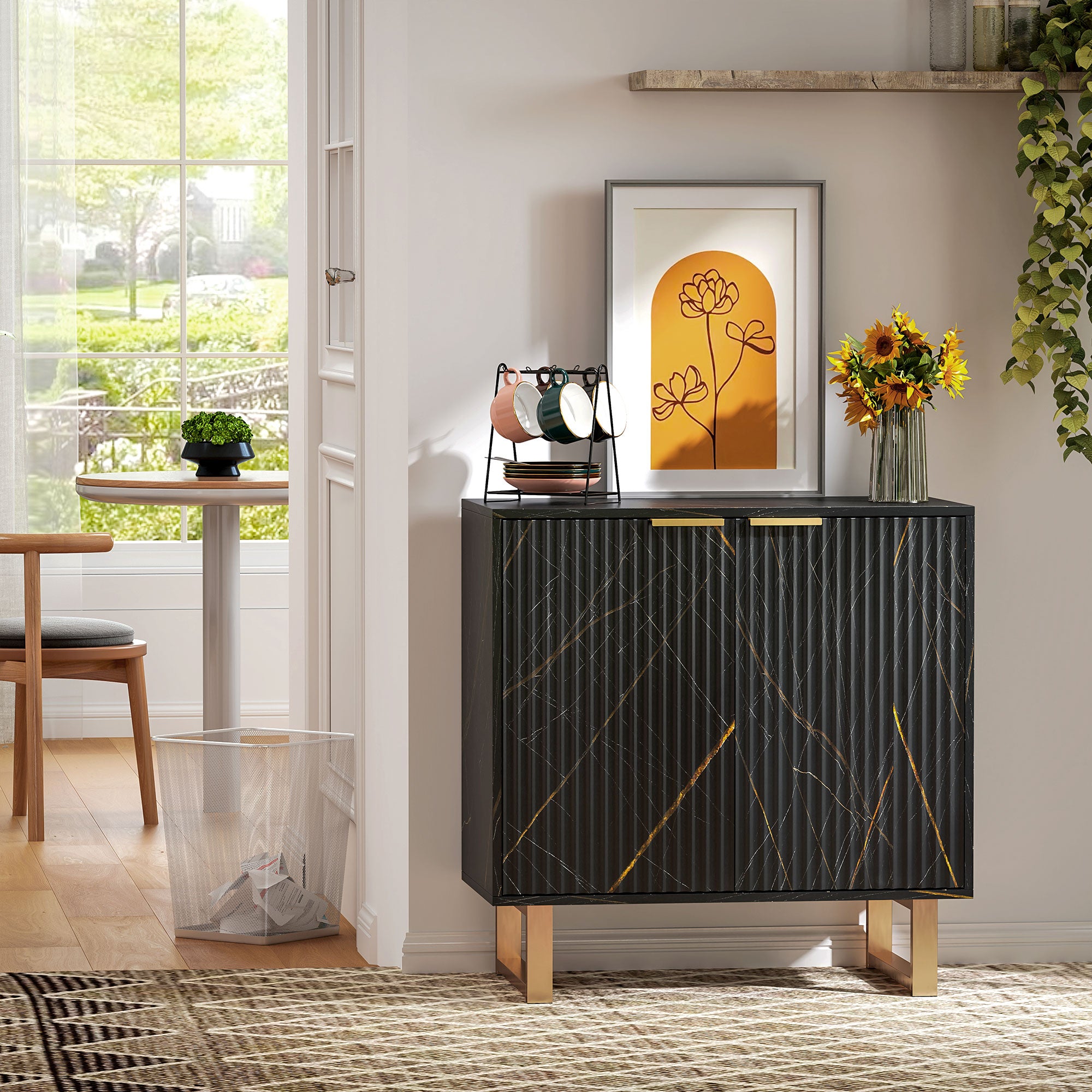 HOMCOM Elegant Storage Sideboard - Black/Gold-Tone