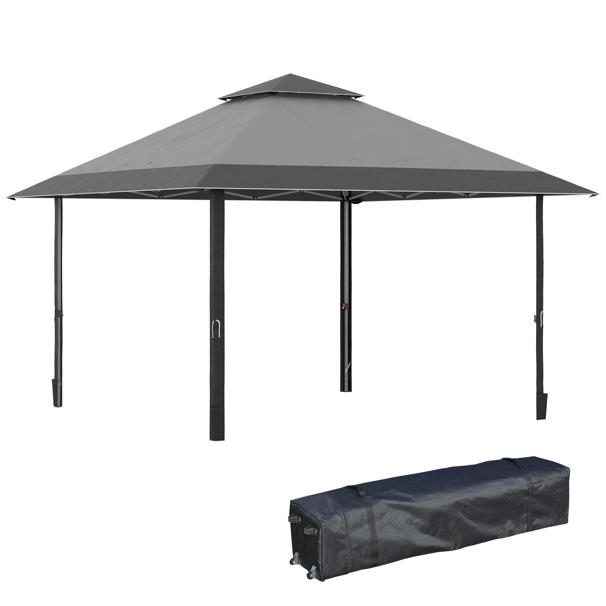 Outsunny 4 x 4m Pop-up Gazebo Double Roof Canopy Tent with UV Proof, Roller Bag & 3-Level Height Adjustable Outdoor Party, Steel Frame, Grey