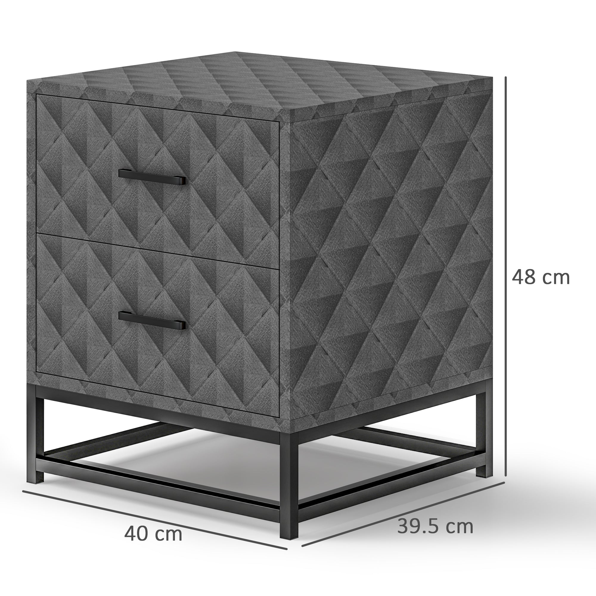 HOMCOM Bedside Tables Set of 2, Modern Bedside Table Nightstand with 2 Drawers, Bedside Cabinet Sofa Side Table with Storage, Steel Legs for Bedroom, Living Room, Grey