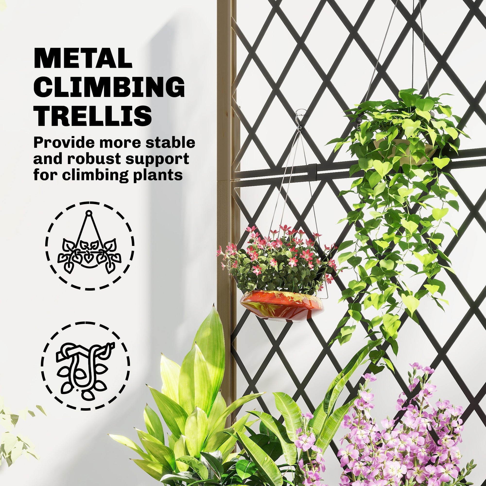 Outsunny Raised Garden Bed with Metal Trellis, Wooden Elevated Planter Box w/Lockable Wheels, Outdoor Raised Planter, Carbonised