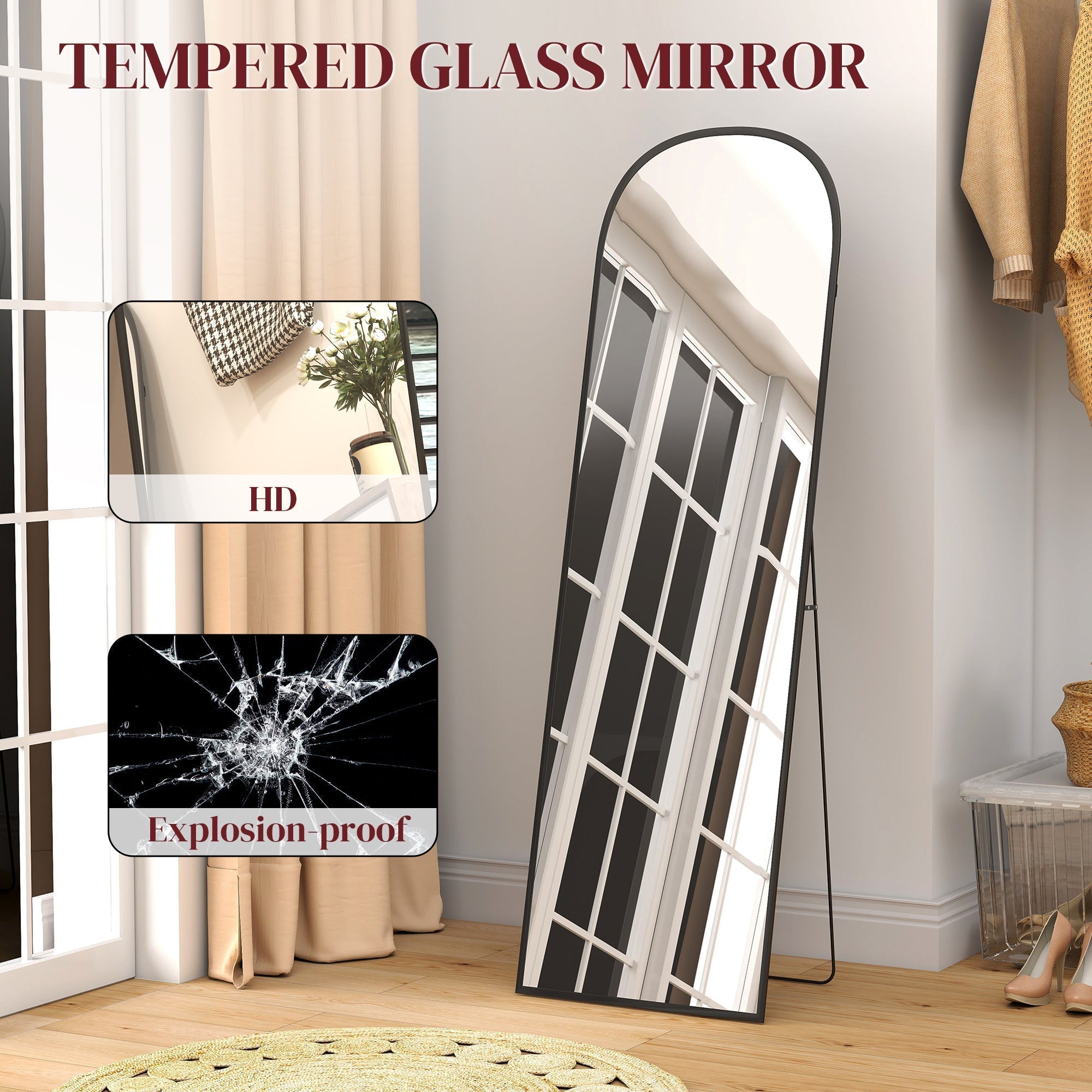 HOMCOM 165cm Aluminium Frame Standing Mirror - Black
