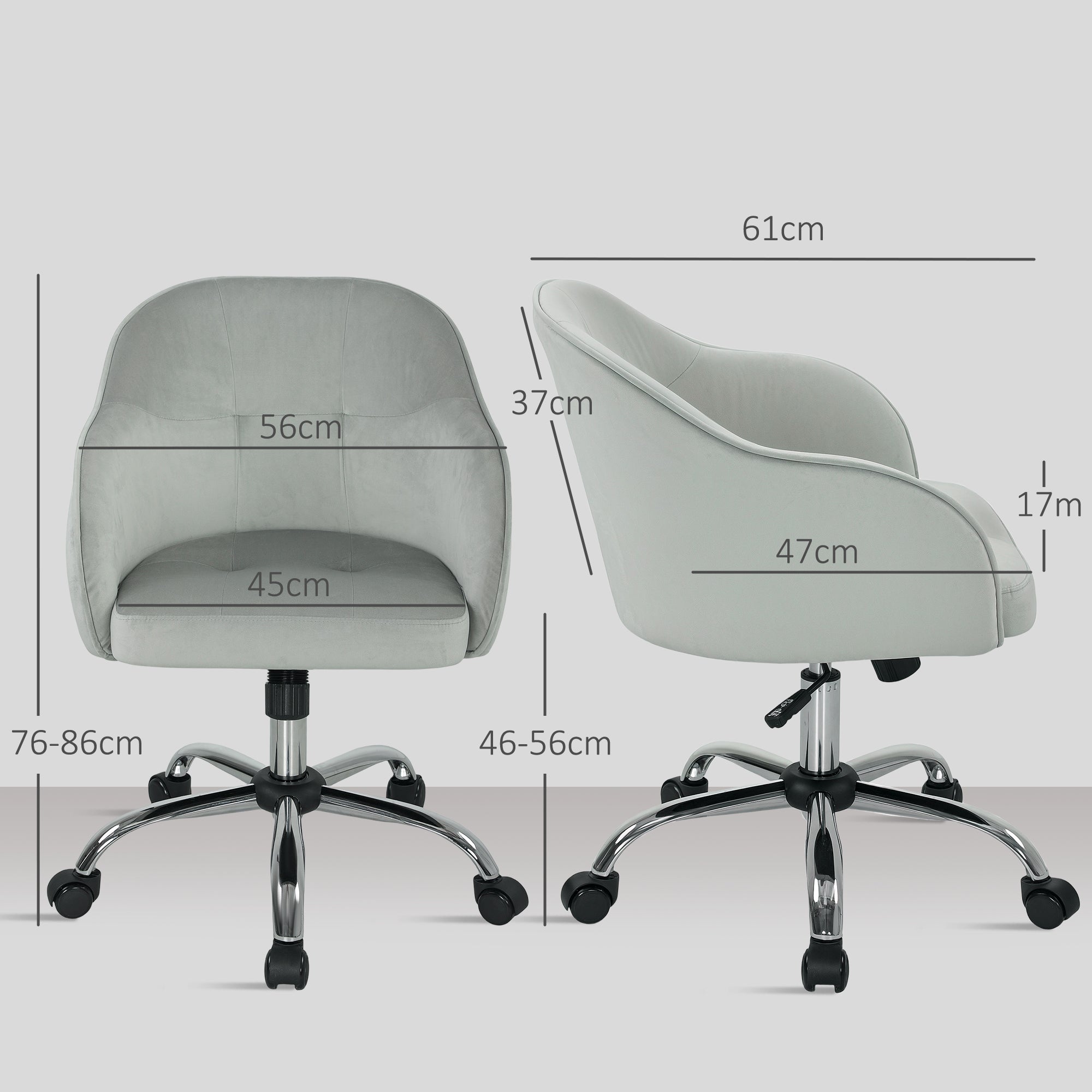HOMCOM 46-56 cm Velvet-feel Office Chair - Grey