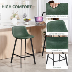 HOMCOM Bar Stools Set of 2, PU Leather Dining Stools with Backrest, Footrest, for Kitchen, Counter, Breakfast Bar, Green