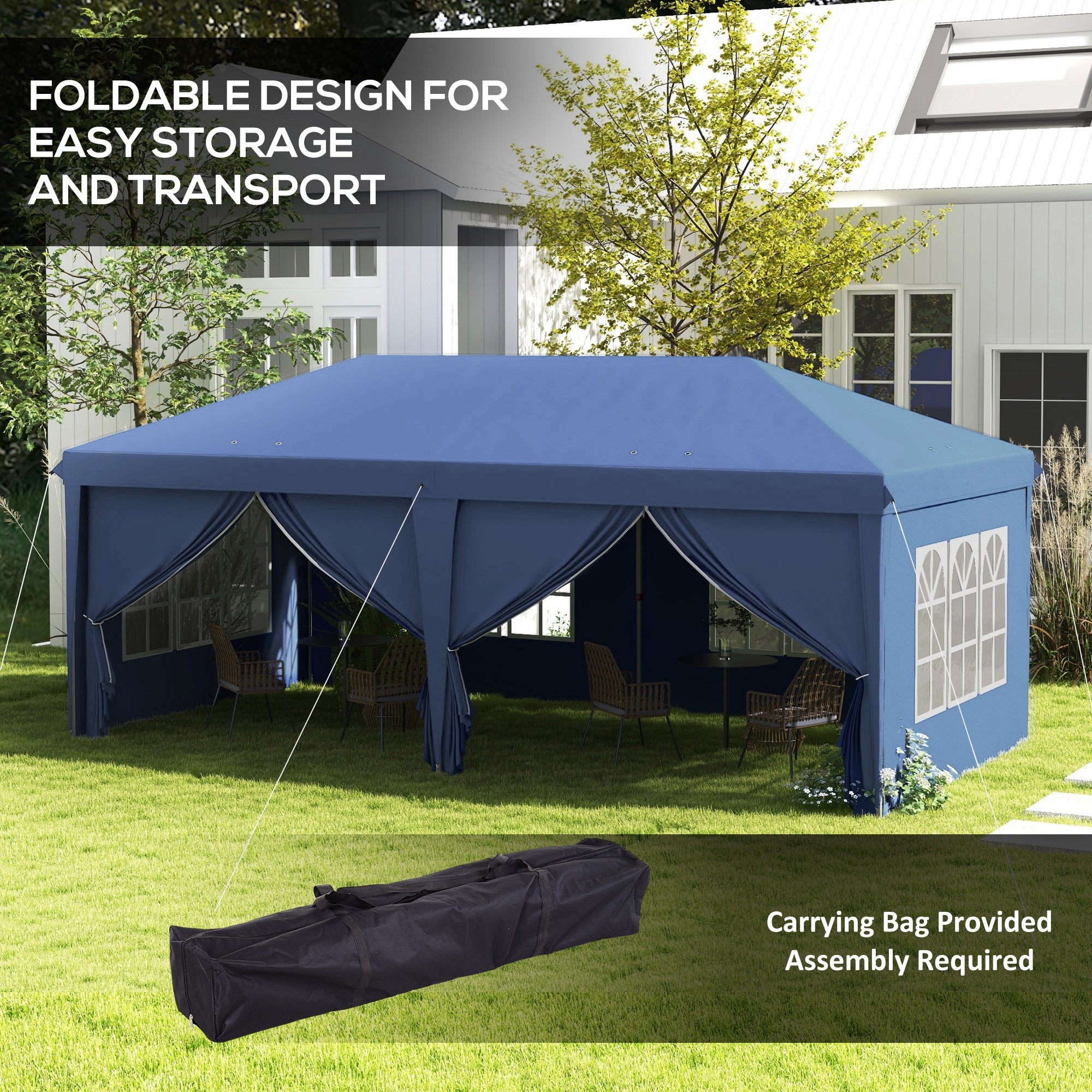 Outsunny 3 x 6m Pop-Up Gazebo, with Curtain Walls and Windows - Blue