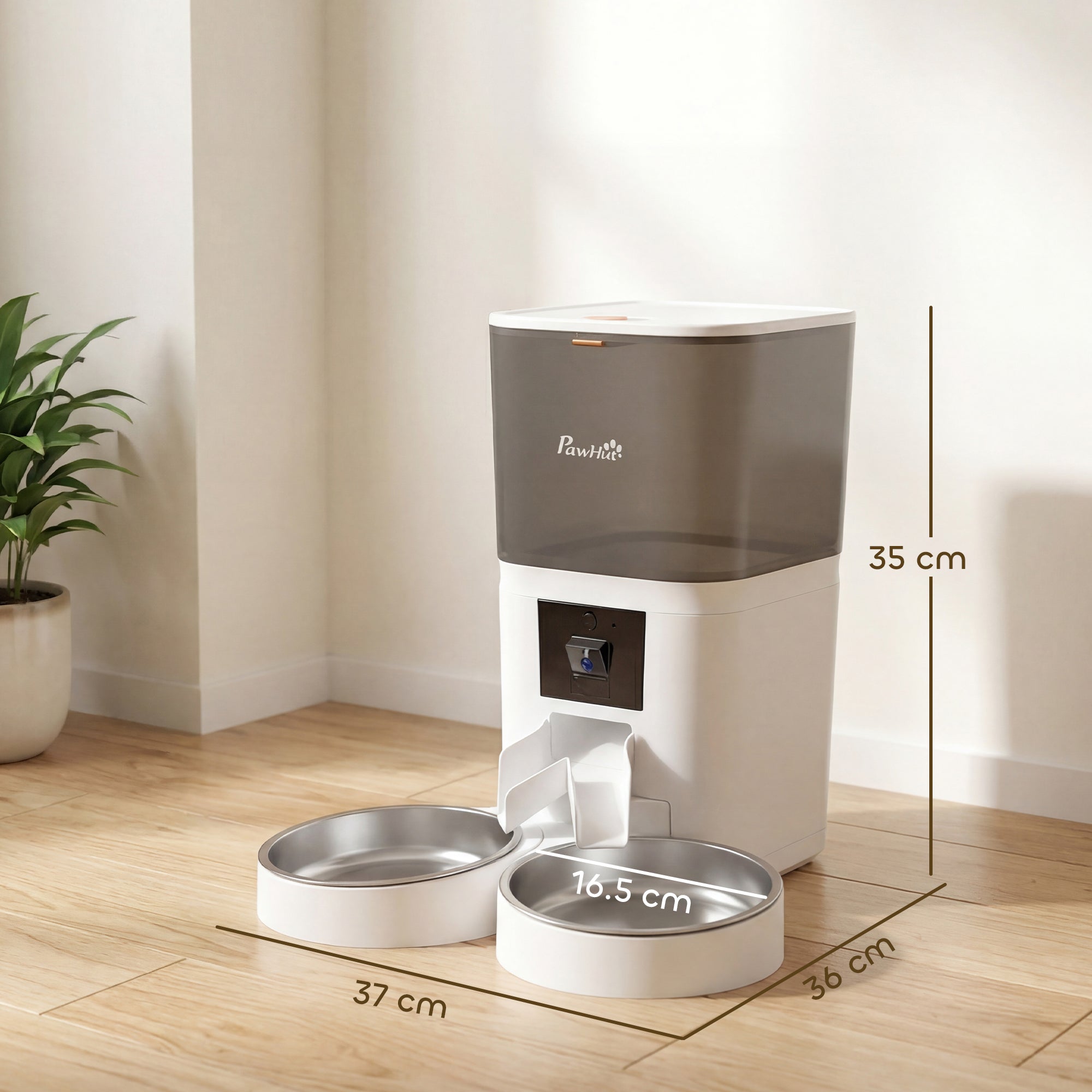 PawHut Automatic Cat Feeder for 2 Cats with HD Cameraï¼2.4G & 5G WiFi Pet Food Dispenser 6L APP Control