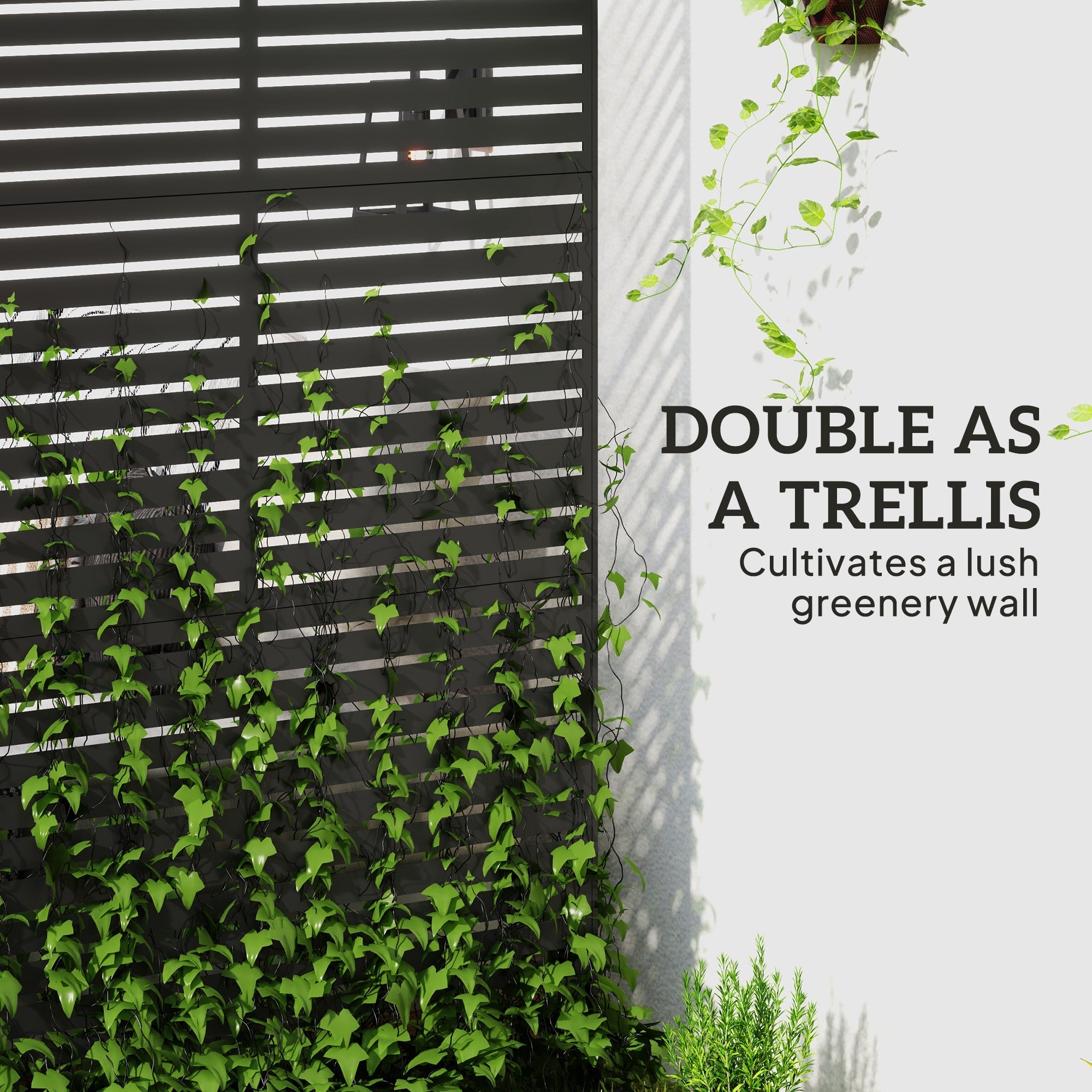 Outsunny Decorative Privacy Fence Screen, Metal Outdoor Privacy Screen Climbing Plant Trellis with Stand, 122 x 198 cm, Black