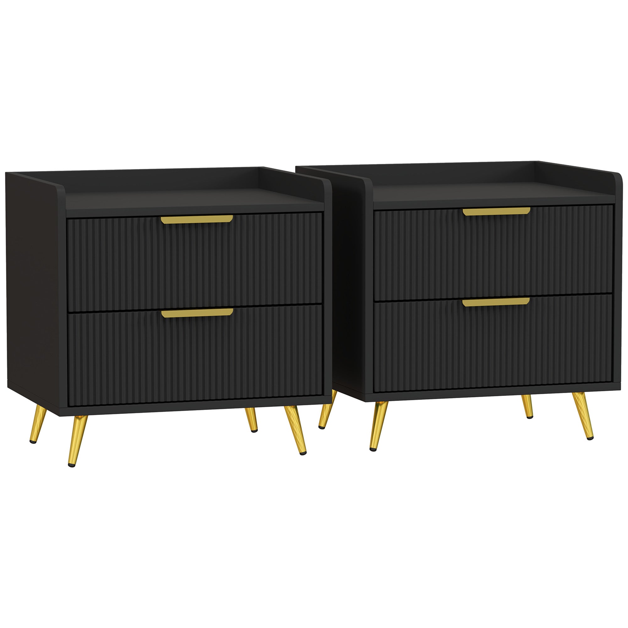 HOMCOM Elegant Two-Drawer Bedside Table Set of 2 - Black