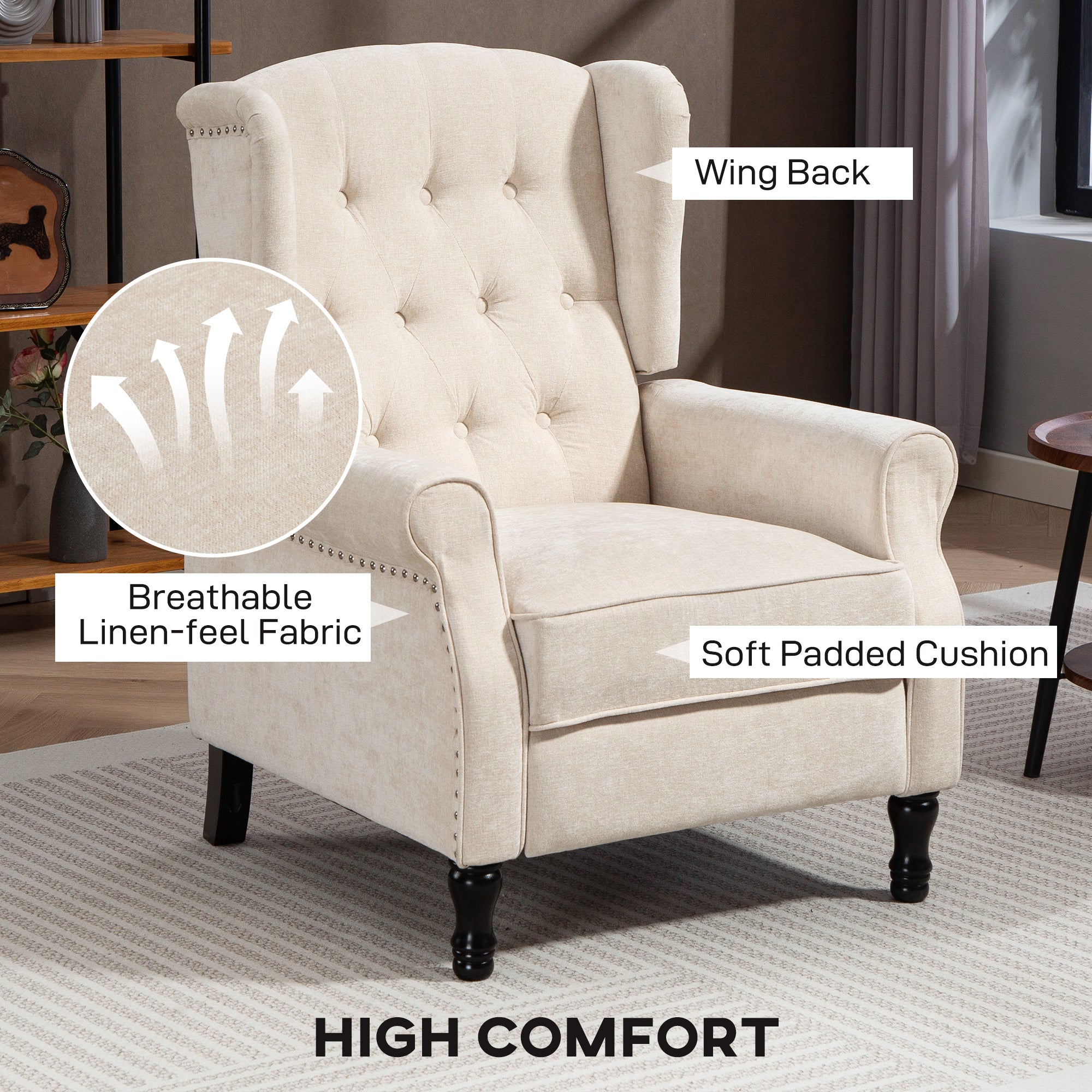 HOMCOM 150√Ç¬∞ Reclining Vintage Armchair, with footrest - Beige