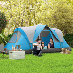 Outsunny 5-6 Man Camping Tent, Tunnel Tent, Water Resistant Hiking Shelter with Groundsheet and Carry Bag, Light Blue