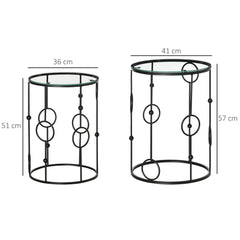 HOMCOM Nesting Round Coffee Table Set of 2 - Black