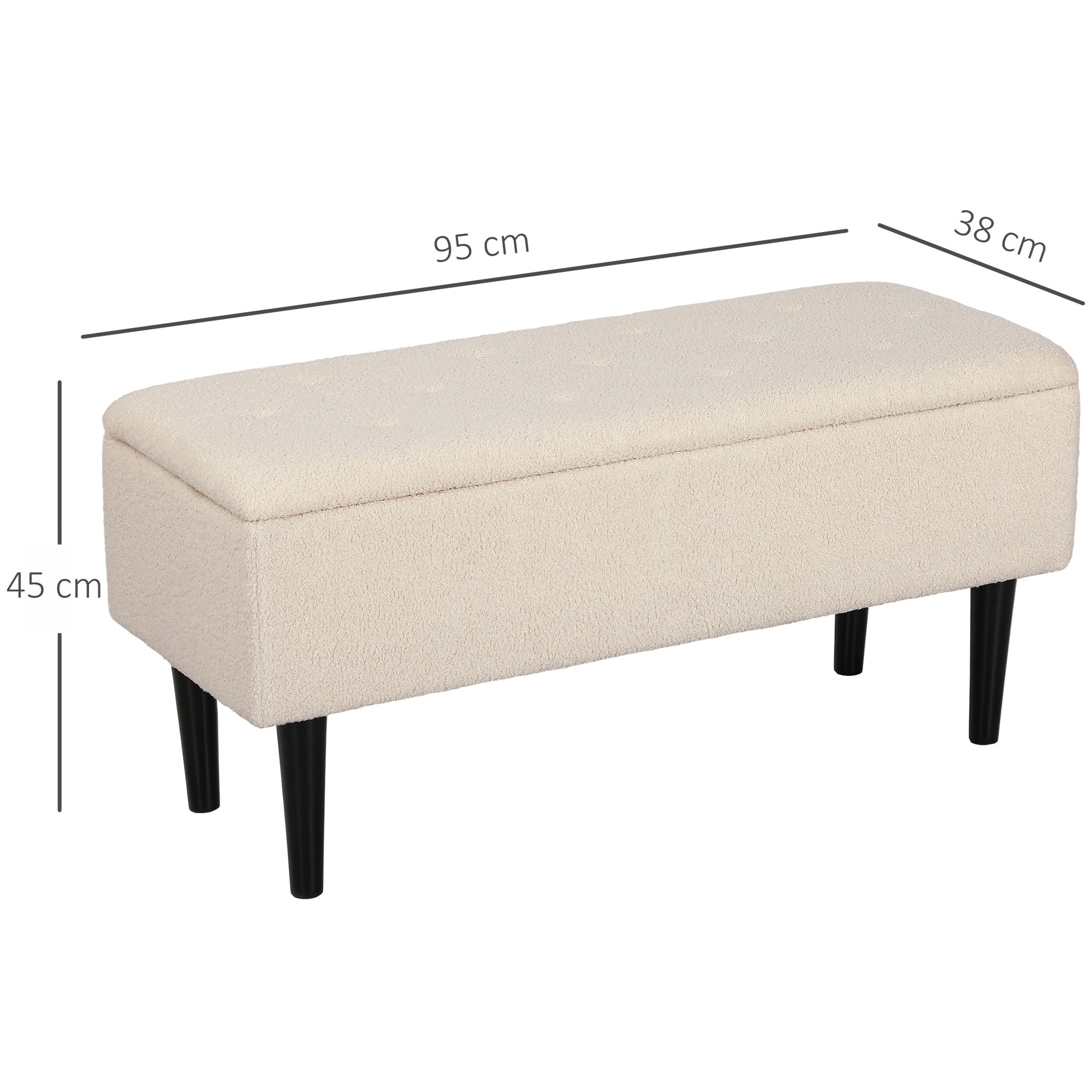 HOMCOM 47L Teddy Fleece Storage Ottoman - Cream