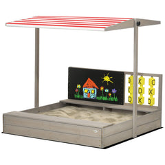 Outsunny Kids Wooden Sandpit, sandbox with canopy & Seats, for Gardens - Grey