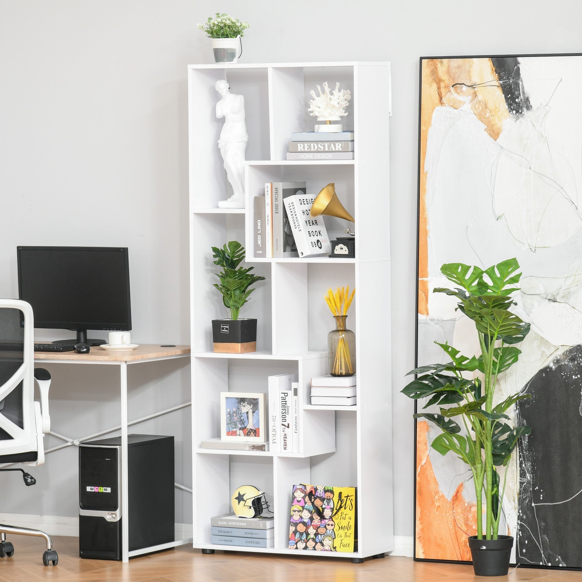HOMCOM 8-Cube Bookcase, Tall Display Shelf, Standing Storage Rack for Study Room, Living Room, 70 x 24 x 178cm, White