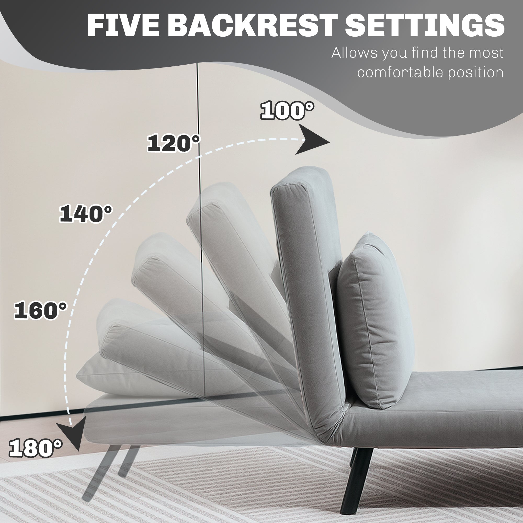 HOMCOM 4-in-1 Velvet-Feel Single Chair Bed, with Pillow - Light Grey