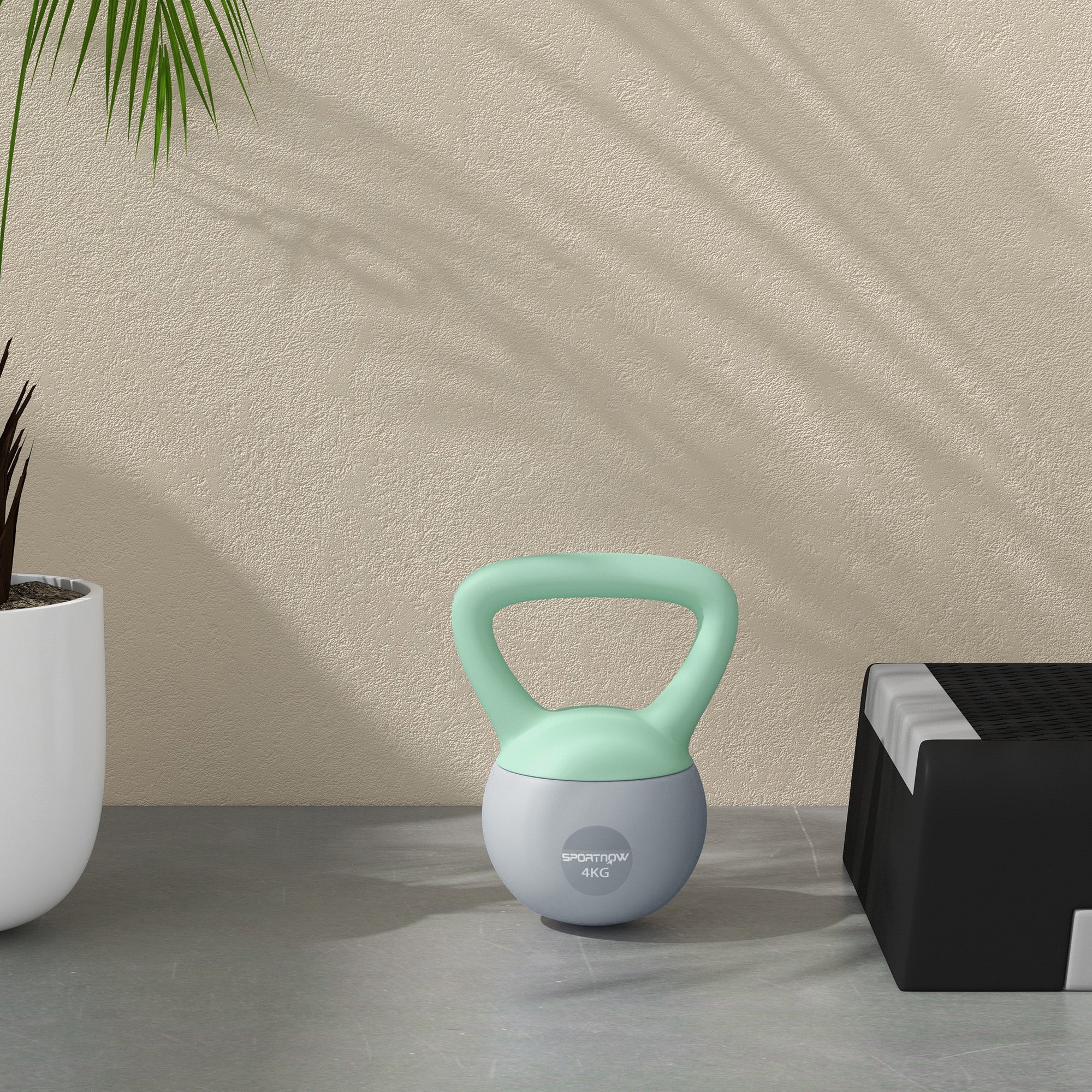 SPORTNOW 4KG Soft Kettlebell, Kettlebell with Non-Slip Handle for Home Gym, Weight Lifting, Strength Training, Green/Grey