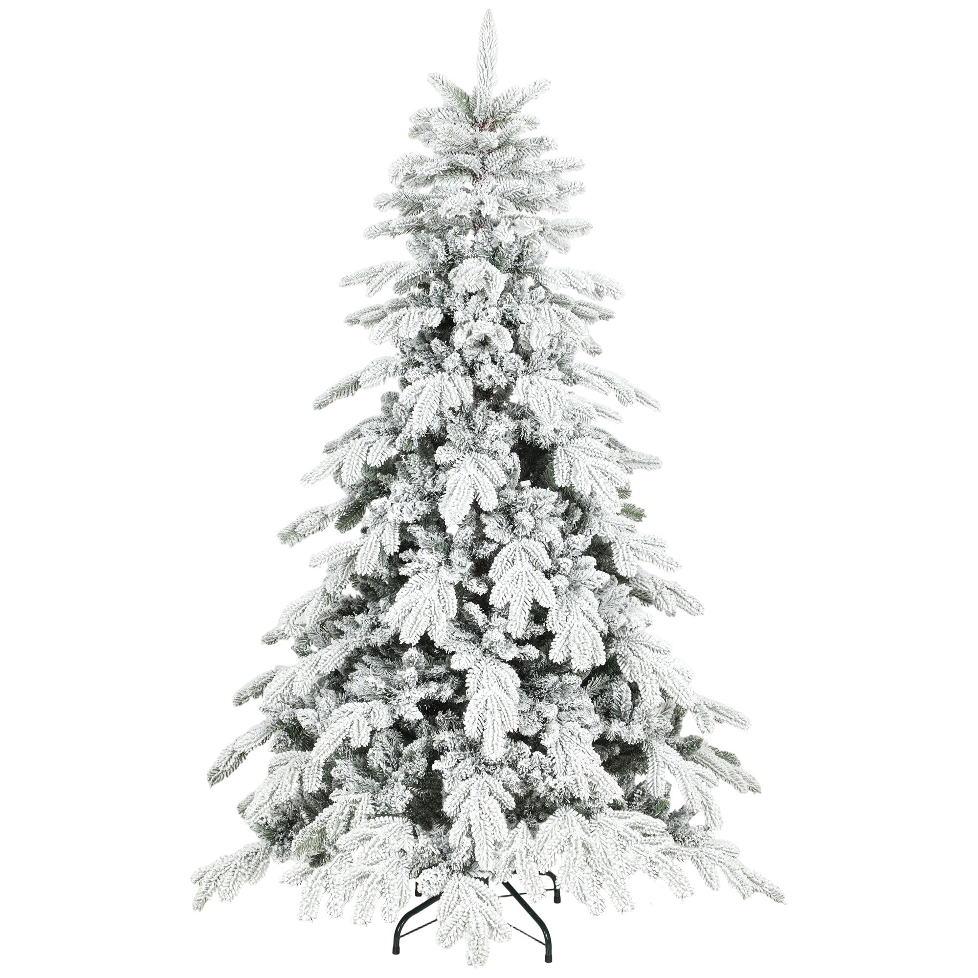 HOMCOM 6ft Super Flocked Christmas Tree - Green/White