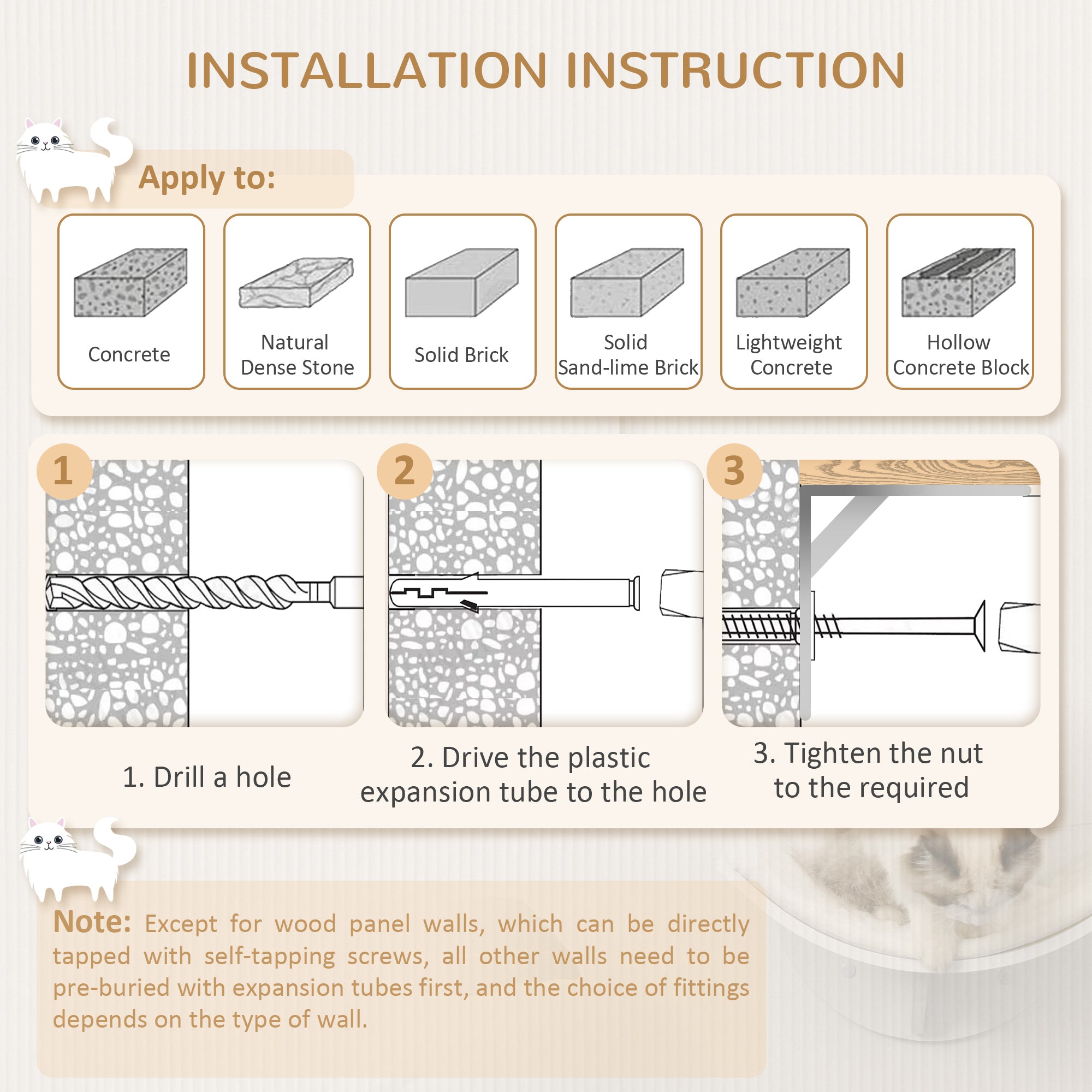 PawHut Wood Cat Shelves, Wall-Mounted Cat Shelter, Curved Kitten Bed Perch Climber Furniture 41 x 28 x 21cm White