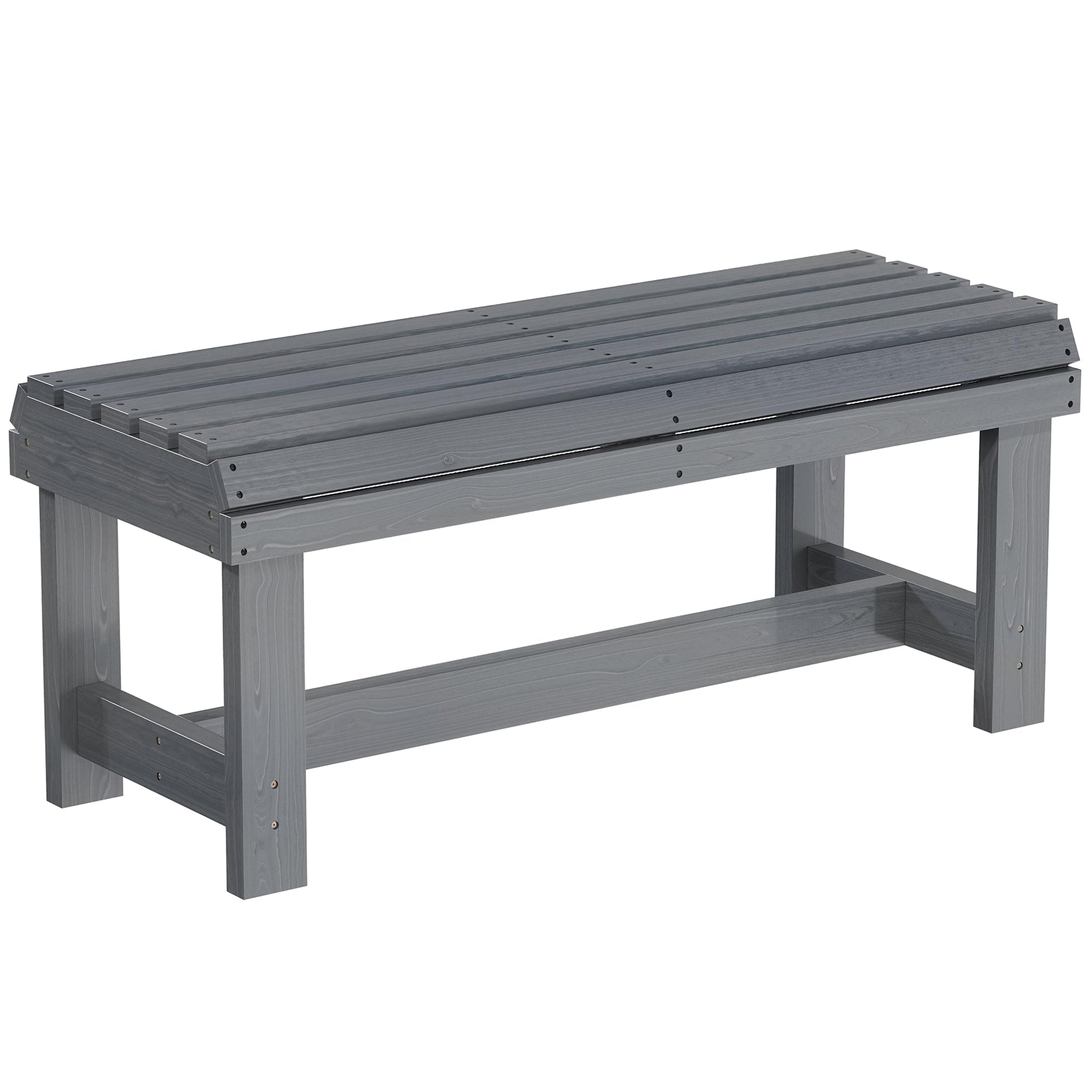 Outsunny Wooden Outdoor Bench, 2 Seater Garden Bench, Backless Patio Bench with Slatted Curved Seat, Grey Embossed Finish