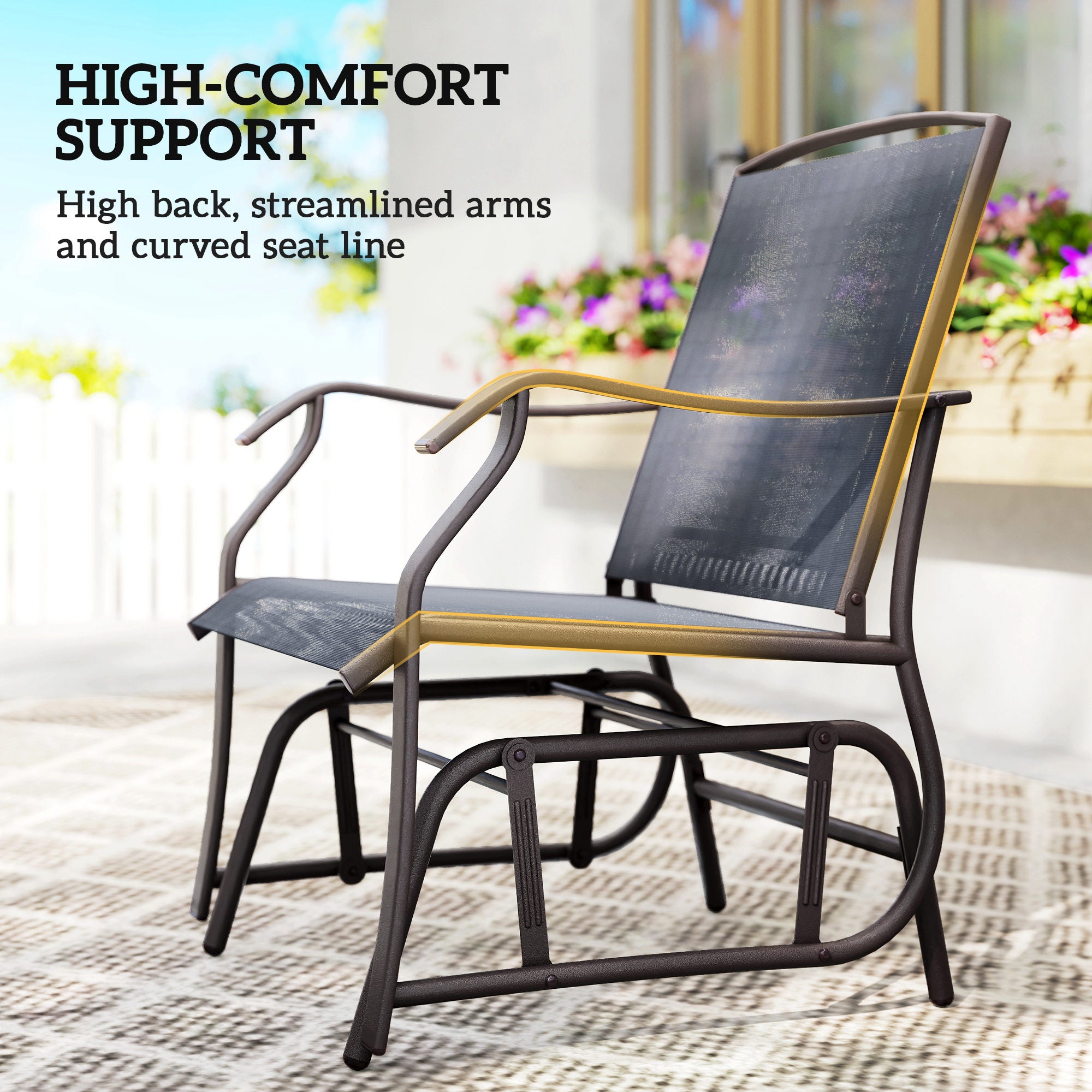 Outsunny Glider Rocking Chair & Table Set 2 Single Seaters Rocker Garden Swing Chair Patio Furniture Bistro Set Grey