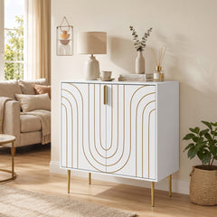 HOMCOM Modern Kitchen Cupboard, Storage Cabinet with 2 Doors, Adjustable Shelf and Metal Legs, White