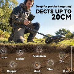 Outsunny Metal Detector for Adults, IP68 Waterproof Search Coil with LCD Display, 5 Modes Gold Detector with Carry Bag, Shovel