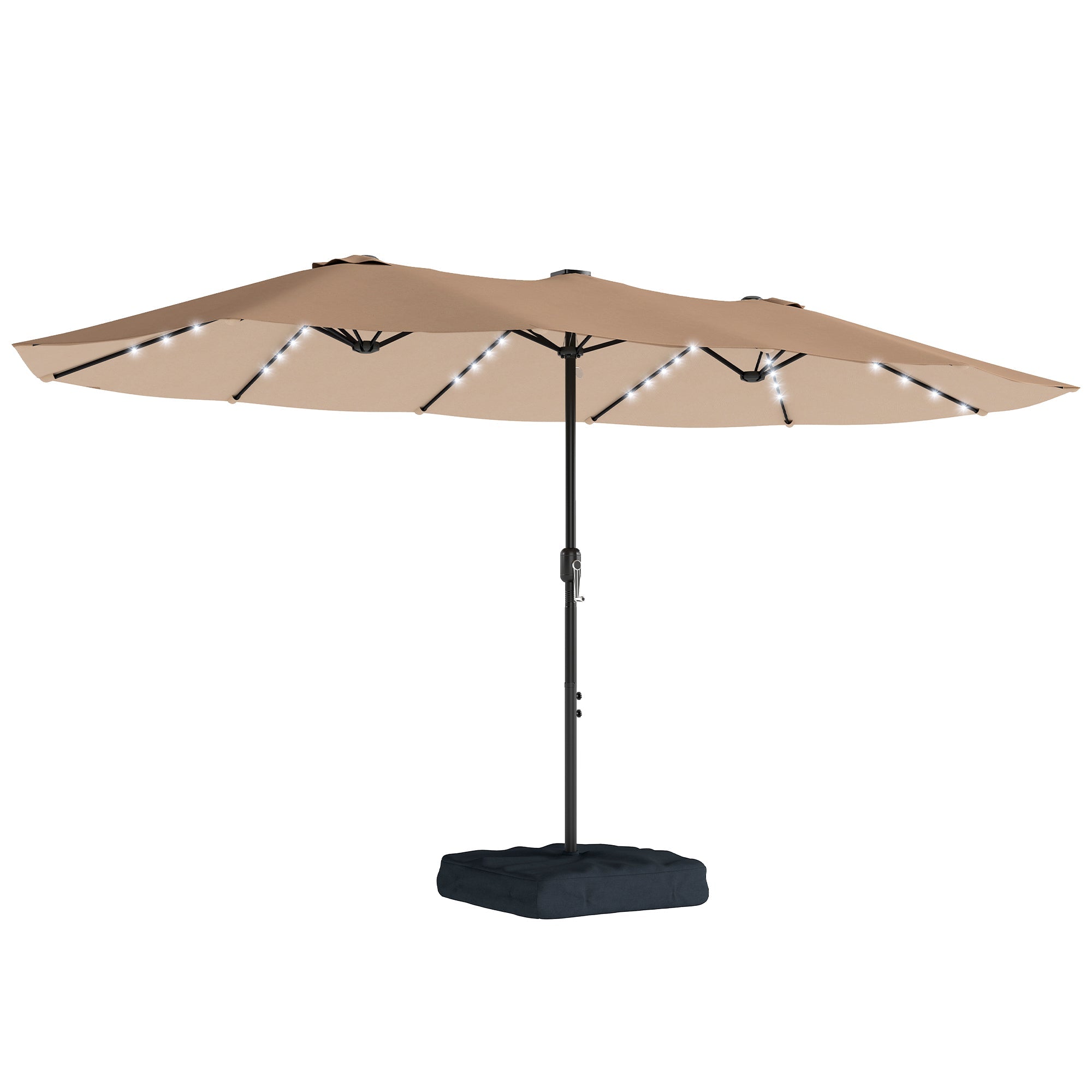 Outsunny Patio Umbrella Double-Sided Outdoor Umbrella with Solar Lights Base, Khaki
