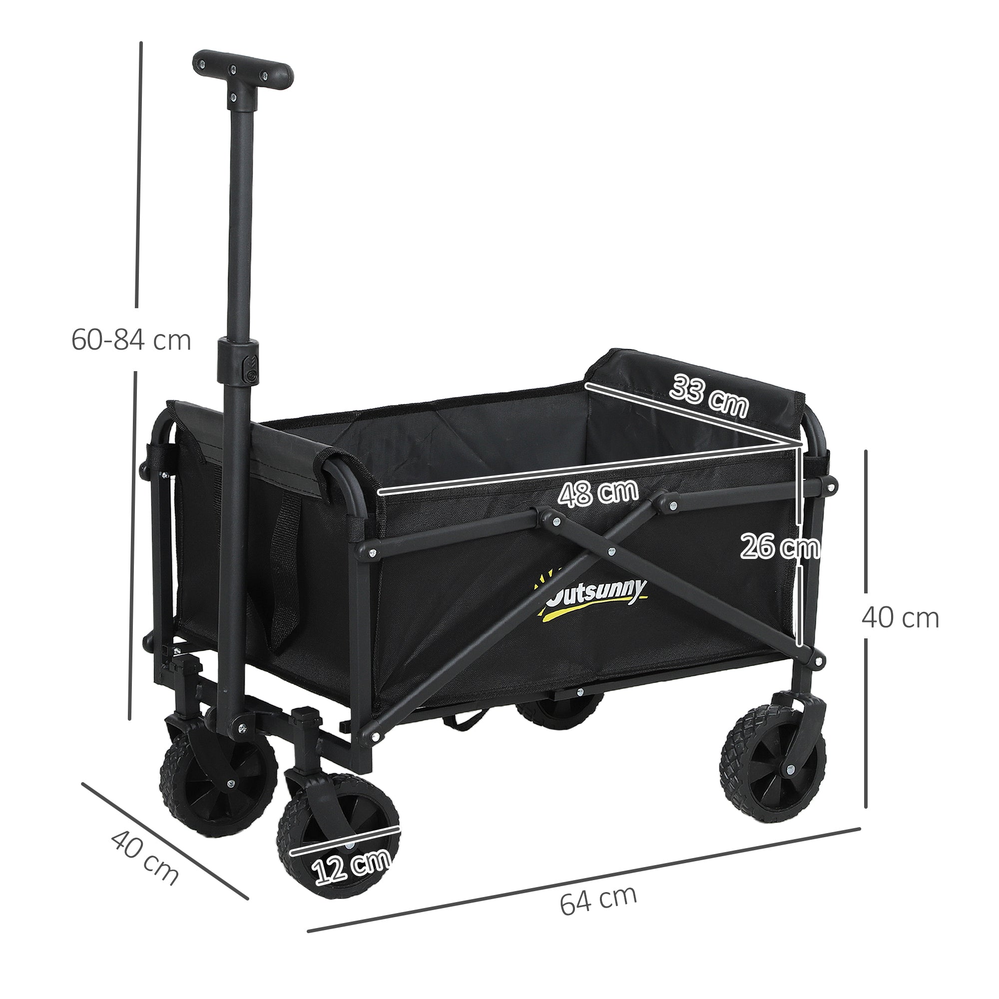Outsunny 41L Festival Trolley on Wheels, Small Garden Folding Trolley Cart, 60kg Heavy Duty Collapsible Folding Wagon with Adjustable Handle and Carrying Bag for Beach, Camping, Festival, Black