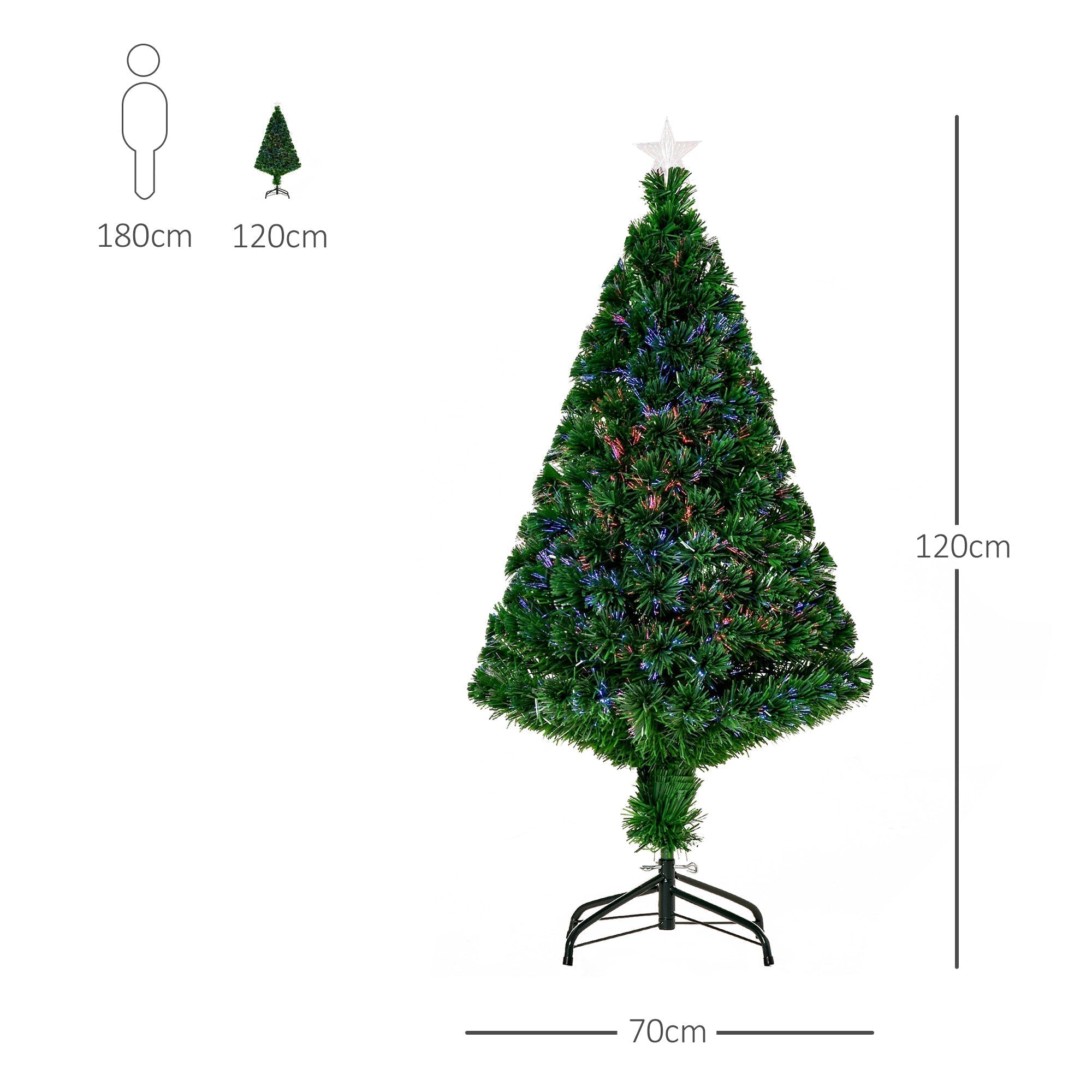 HOMCOM 4FT Pre-Lit Fibre Optic Artificial Christmas Tree Holiday Xmas Decor with Tree Topper Multi-Colour