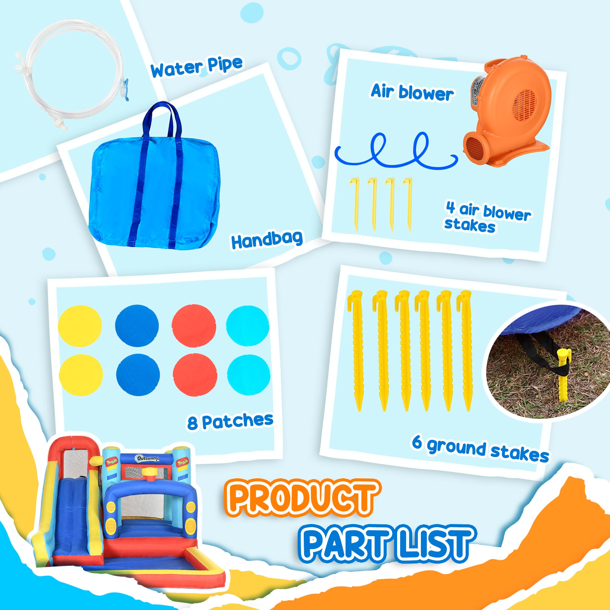 Outsunny 4-in-1 Bouncy Castle, with Slide, Trampoline, Climbing Wall, Blower, Multicoloured