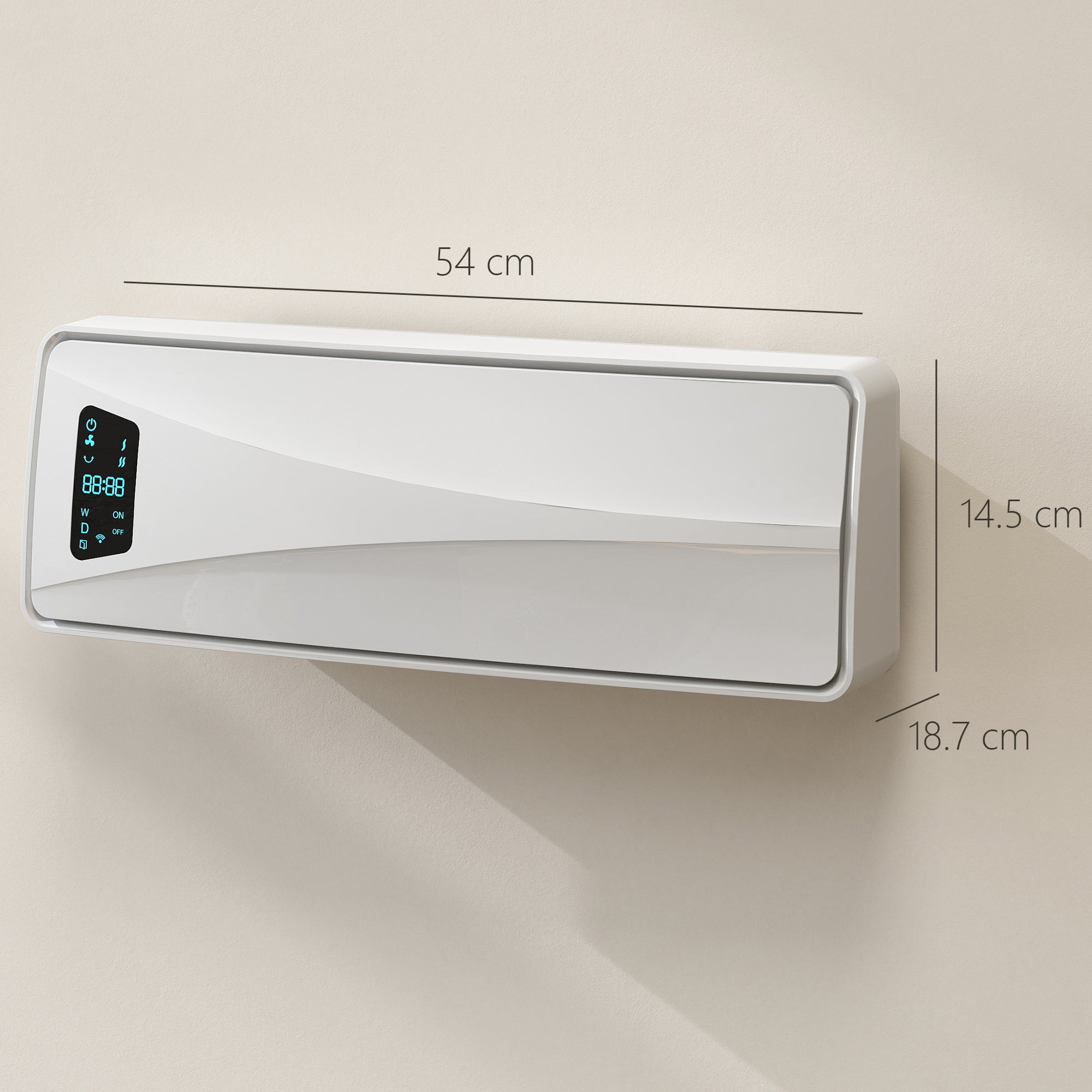HOMCOM 2000W Ceramic Electric Heater with Fan, Adjustable Thermostat, Wall Mounted - White