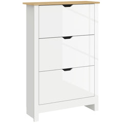 HOMCOM Slim Shoe Cabinet, Narrow Shoe Cupboard with 3 Flip Drawers, Adjustable Shelves for 18 Pairs of Shoes, High Gloss White