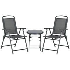 Outsunny Three-Piece Garden Seat Set, with Glass-Top Table - Dark Grey