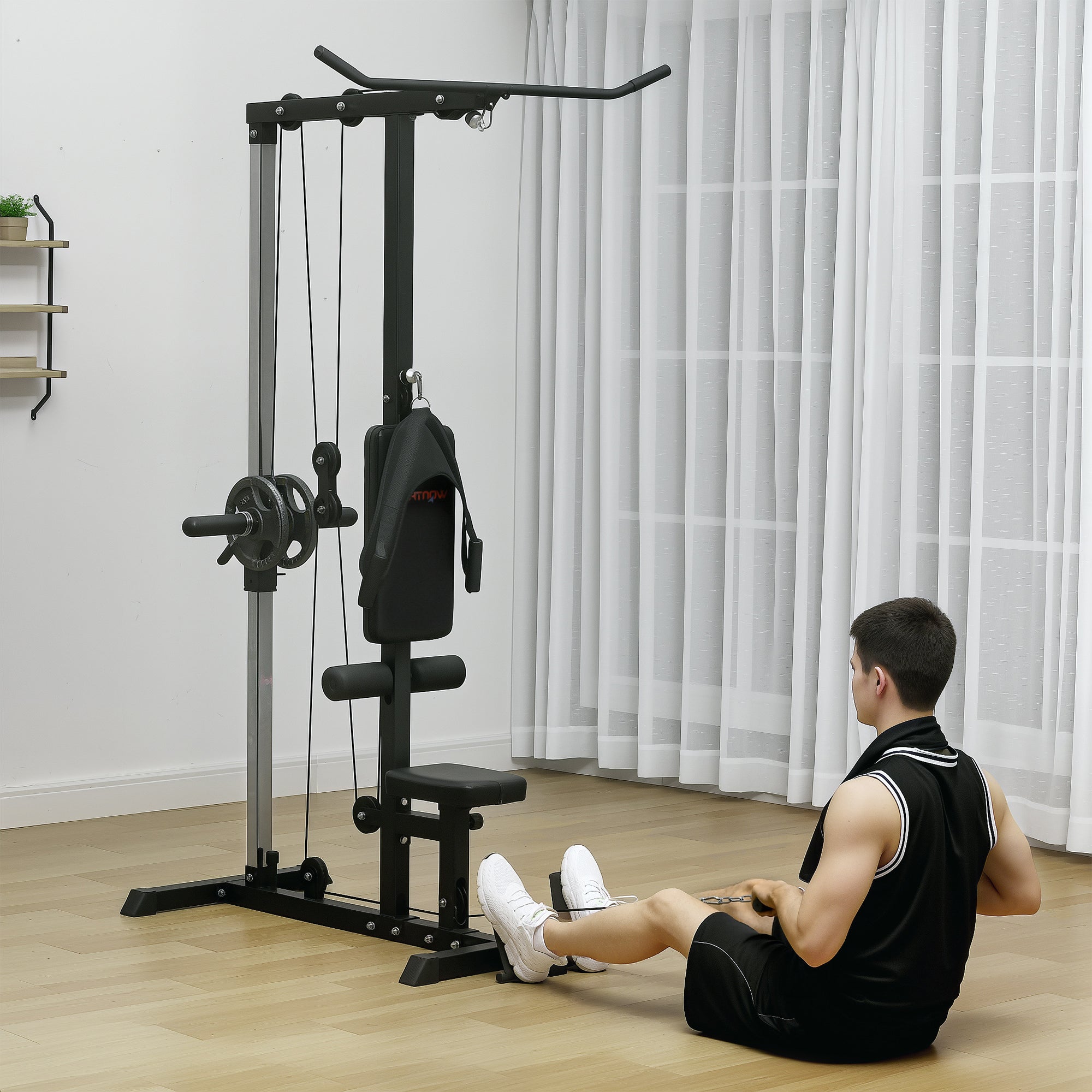 SPORTNOW Pull Up Station, Power Cage with Adjustable Seat, for Home Gym - Black