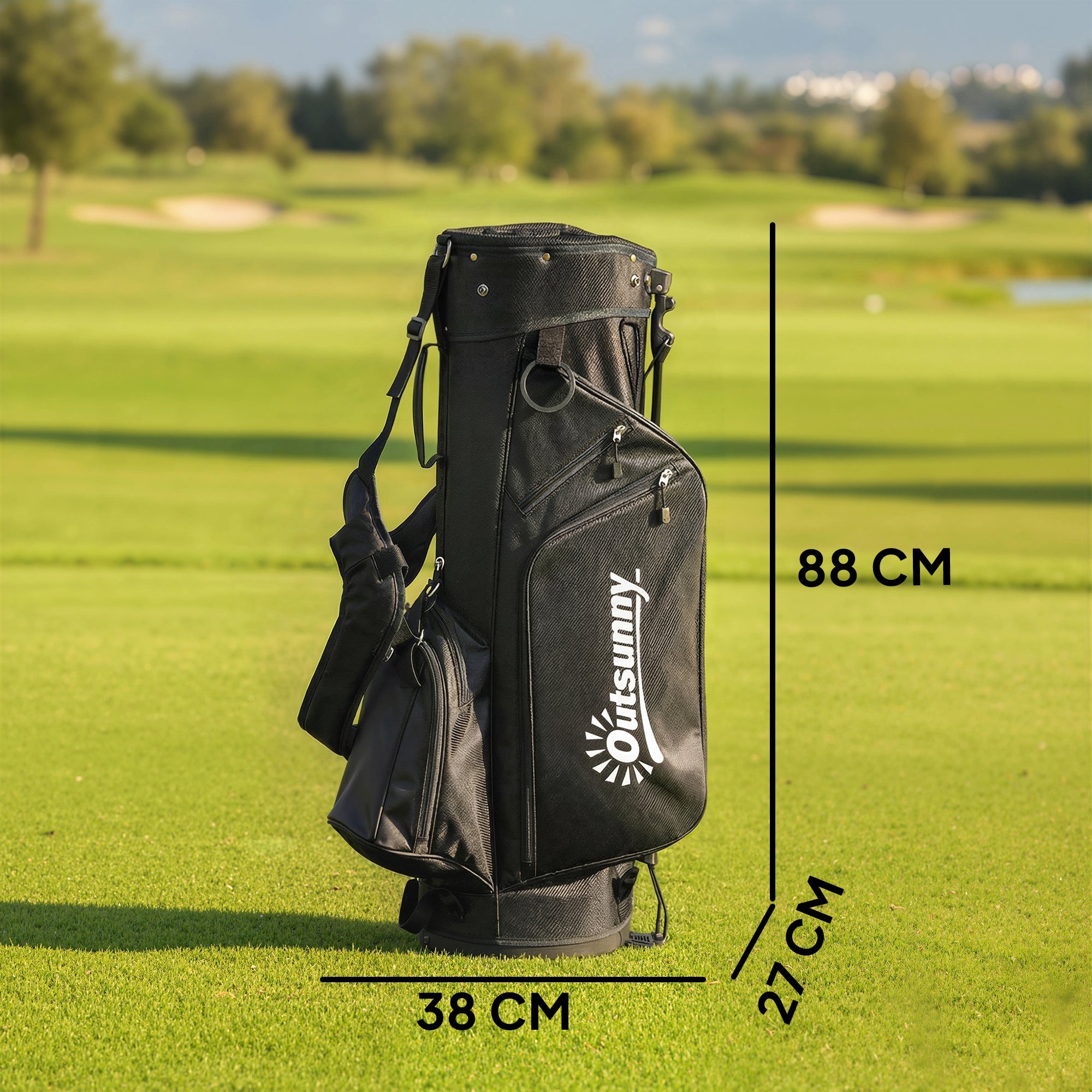Outsunny Golf Stand Bag 6 Way Full-Length Dividers, Waterproof Golf Bag with 5 Pockets, Grey