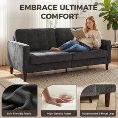 HOMCOM 3 Seater Sofa Button Tufted Upholstered Couch with Wood Legs for Living Room, Dark Grey